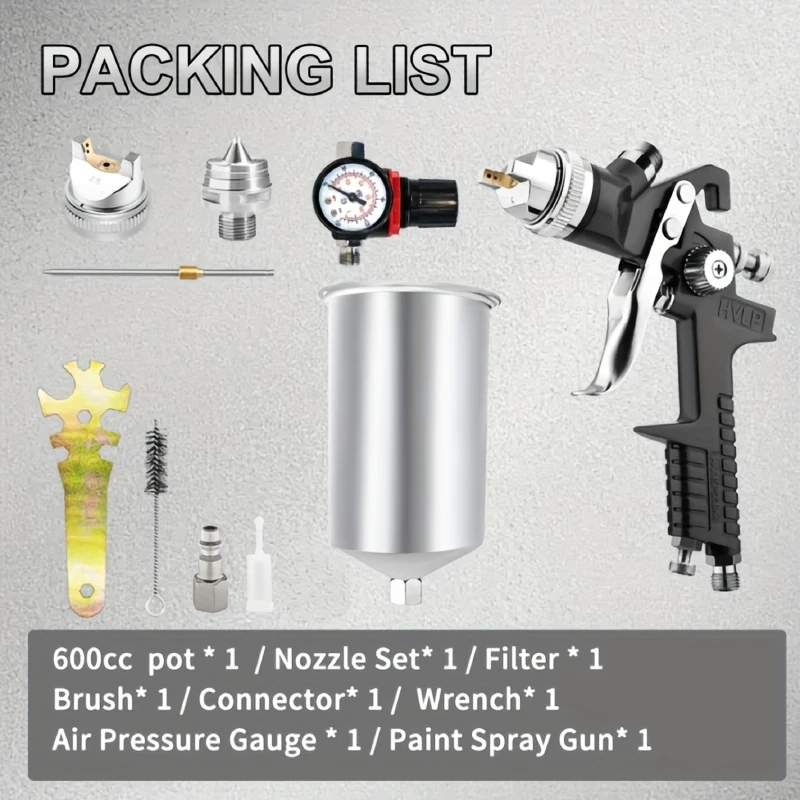 H-827P LVLP Gray Spray Gun Kit with Aluminum Cup