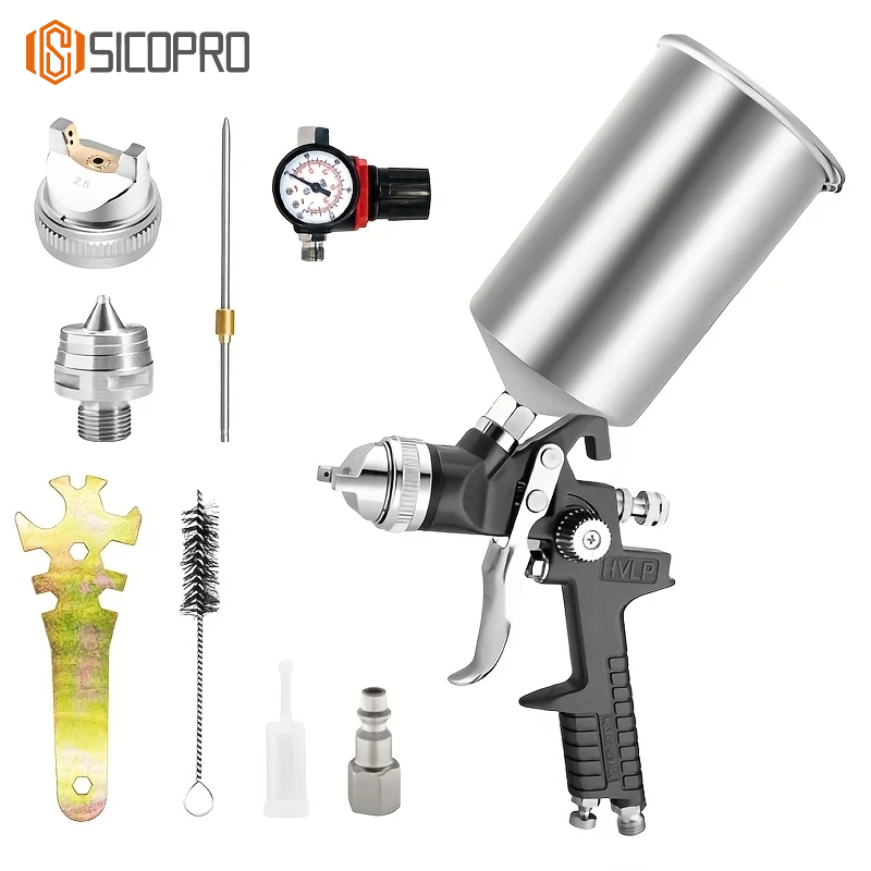 H-827P LVLP Gray Spray Gun Kit with Aluminum Cup