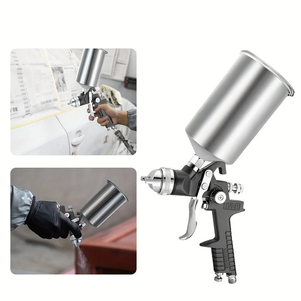 H-827P LVLP Gray Spray Gun Kit with Aluminum Cup