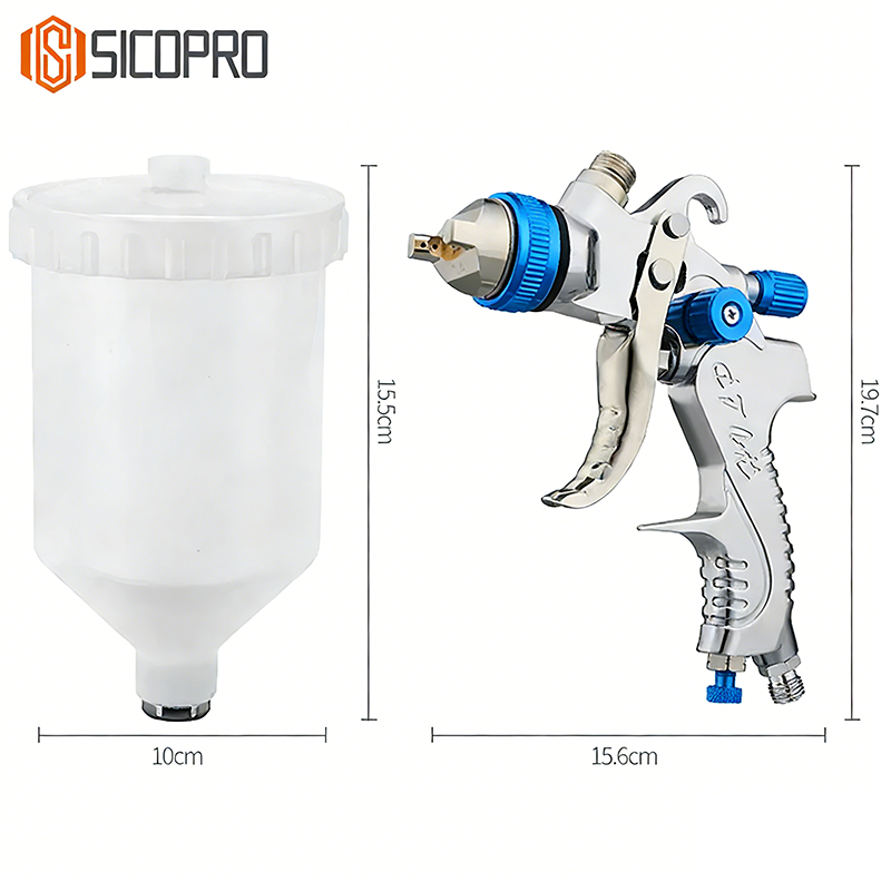 SICOPRO SK-2008 LVLP Spray Gun Blue– High Precision Refinish Paint Gun with Gravity Feed Cup