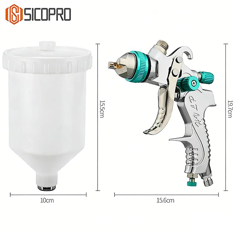SICOPRO SK-2008 LVLP Spray Gun Cyan– High Precision Refinish Paint Gun with Gravity Feed Cup