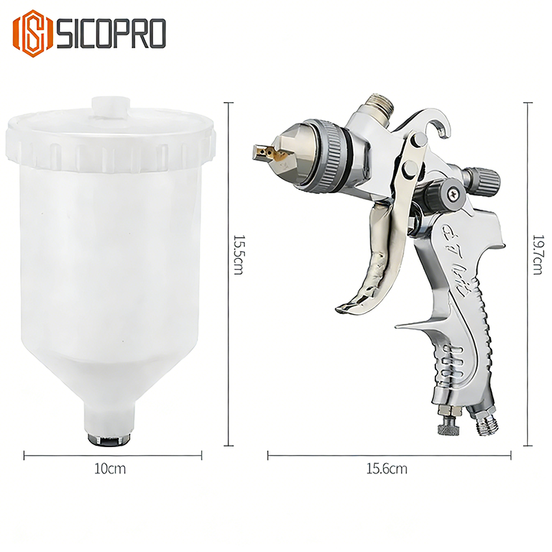SICOPRO SK-2008 LVLP Spray Gun Gray– High Precision Refinish Paint Gun with Gravity Feed Cup