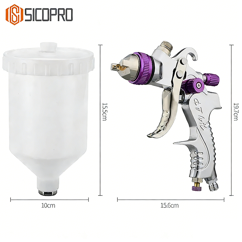 SICOPRO SK-2008 LVLP Spray Gun Purple– High Precision Refinish Paint Gun with Gravity Feed Cup