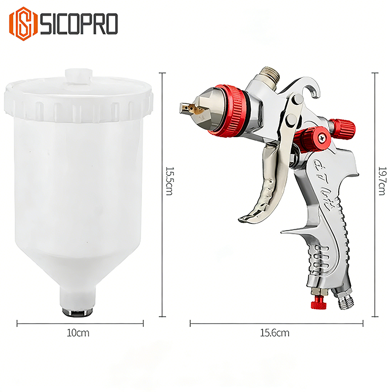SICOPRO SK-2008 LVLP Spray Gun Red– High Precision Refinish Paint Gun with Gravity Feed Cup