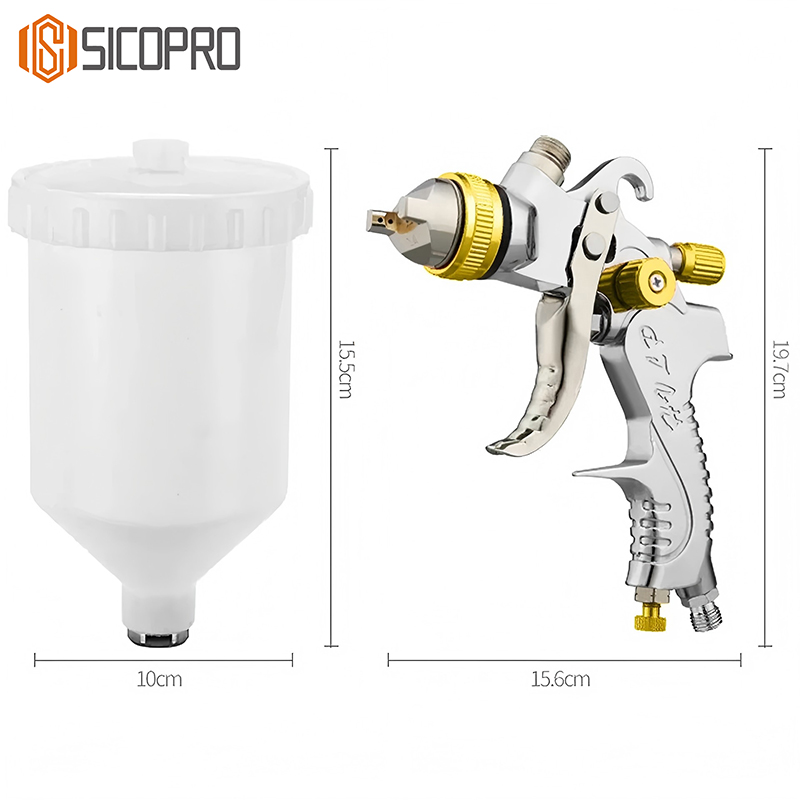 SICOPRO SK-2008 LVLP Spray Gun Yellow– High Precision Refinish Paint Gun with Gravity Feed Cup