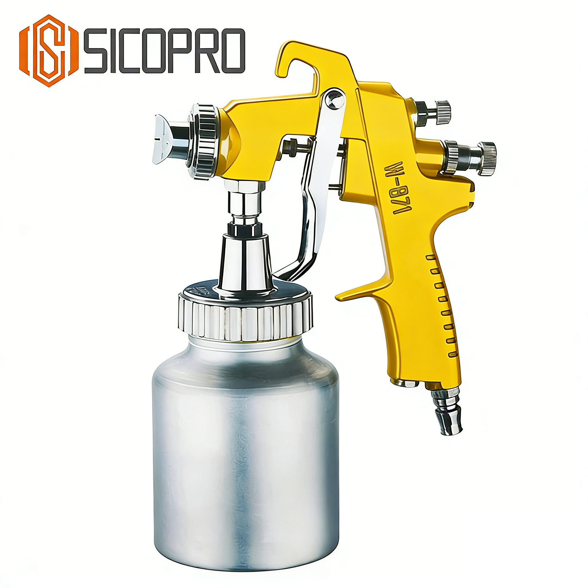 SICOPRO W-871 Yellow LVLP Spray Gun - High Transfer Efficiency Air Paint Sprayer for Automotive & Woodworking