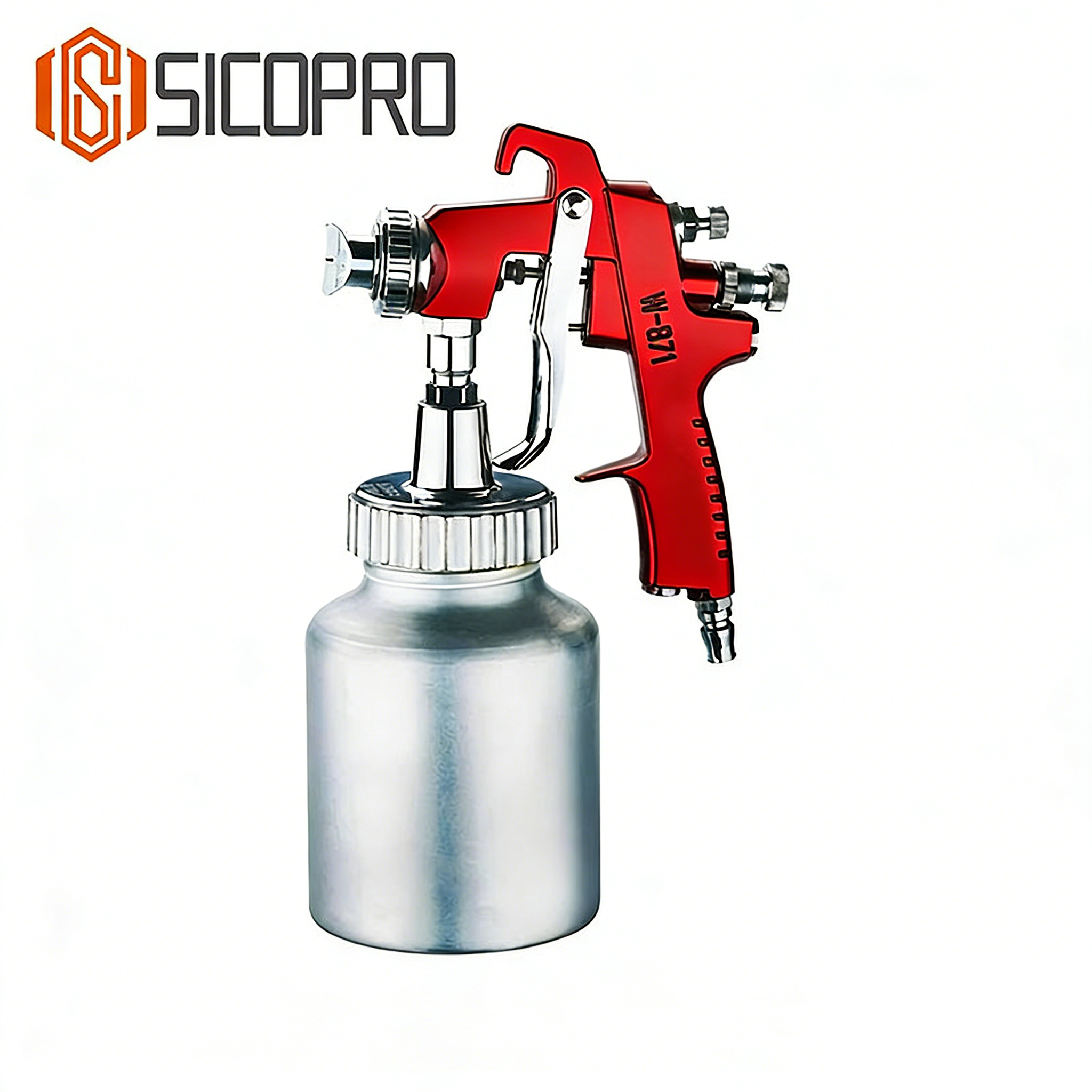 SICOPRO W-871 Red LVLP Spray Gun - Low Pressure Siphon Feed Paint Gun for Automotive & Wood Finishing