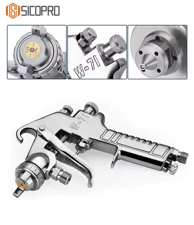 W-71 LVLP Spray Gun – Chrome Finish Air Paint Gun with 1000ml Suction Cup