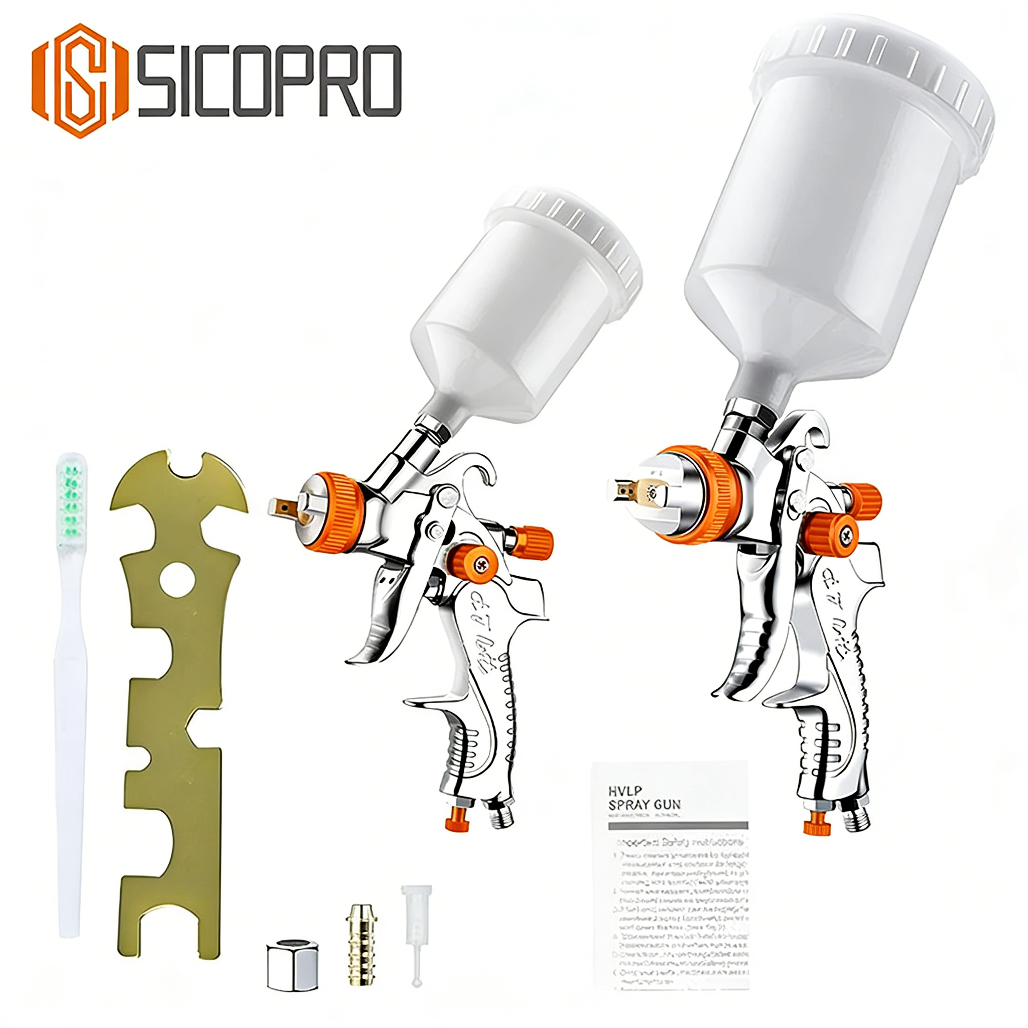 SICOPRO LVLP Spray Gun Kit - Dual Gravity Feed Spray Guns with Accessories - Orange