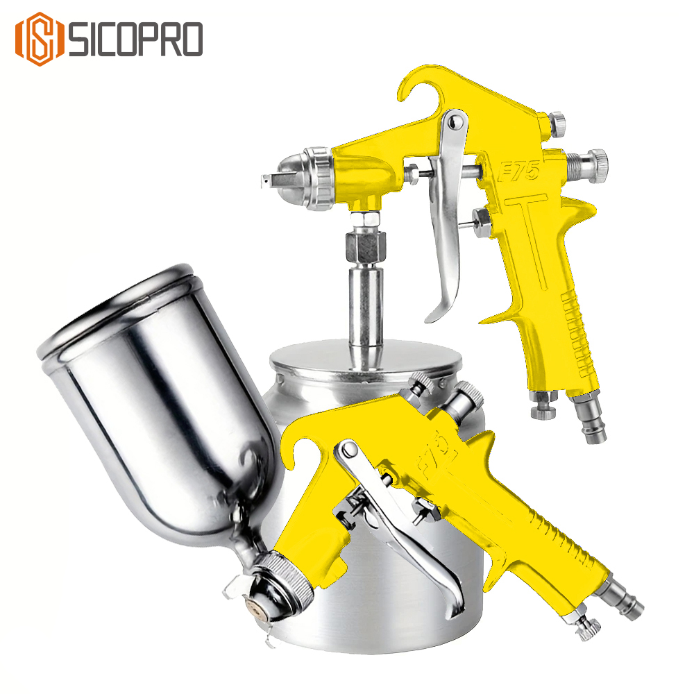 F-75 Yellow LVLP Spray Gun – Dual Feed Paint Sprayer for Auto & Wood Finish