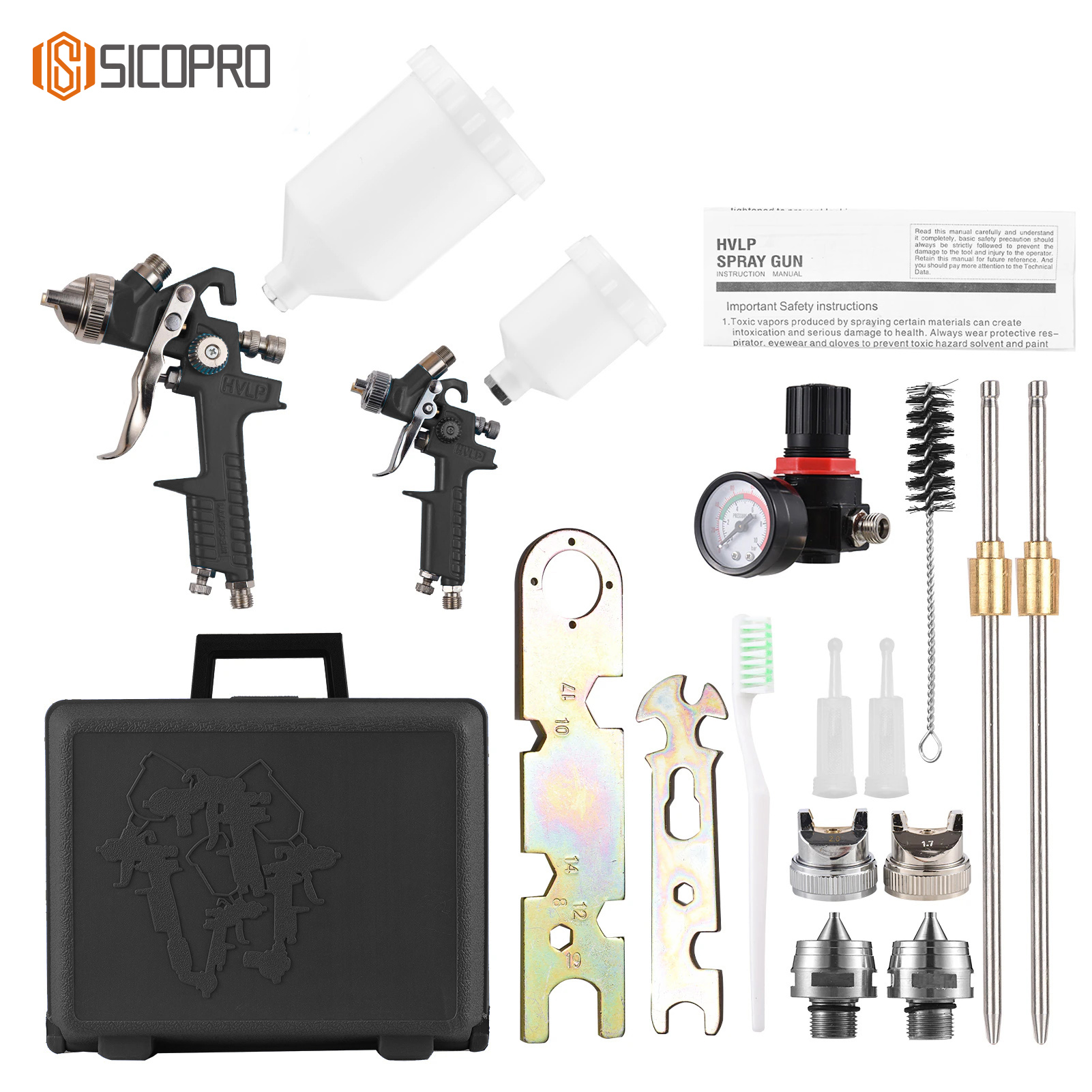 H-827P+H-2000P LVLP Black Spray Gun Kit with Plastic Cups and Hard Case