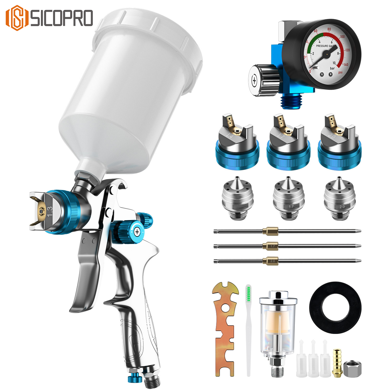 H-887 LVLP Spray Gun Kit – Multi Nozzle Gravity Feed Paint Sprayer with Accessories