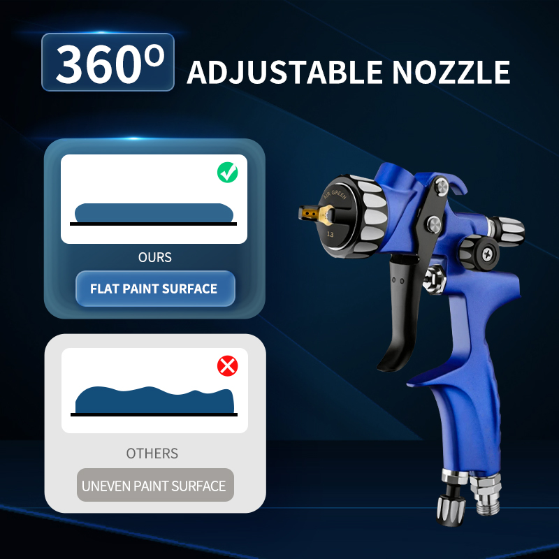 AirGreen Blue HVLP Gravity Spray Gun – Professional Ergonomic Paint Tool 1.3mm/1.4mm/1.5mm