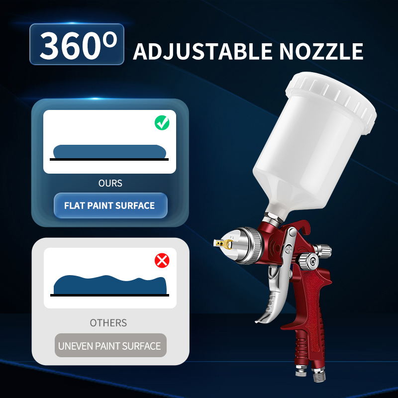 Professional LVLP Gravity Spray Gun – Chrome Finish Paint Gun with Blue Precision Controls for Automotive & Woodworking