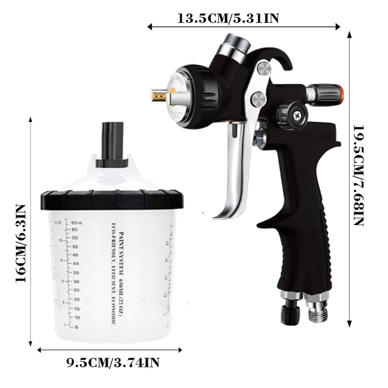 SK-100 LVLP Professional Refinish Spray Gun with 650ml PPS Cup