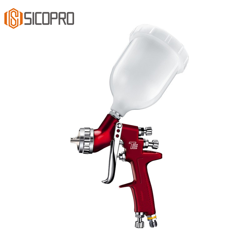 SICOPRO TE LVLP Spray Gun – Red Gravity Feed Paint Gun with Cup for Automotive & Furniture Coating