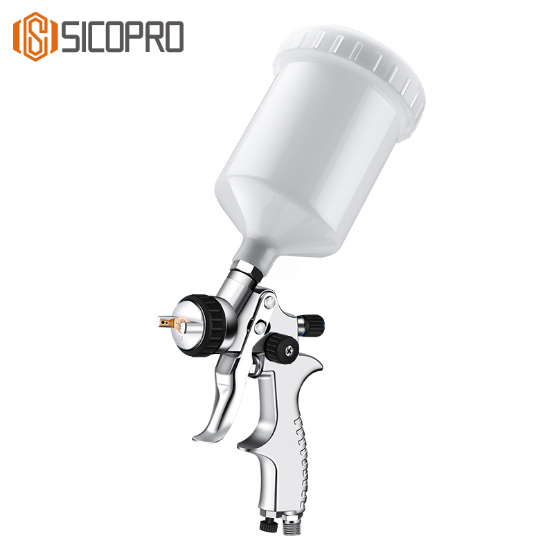 SK-2010 LVLP Gravity Spray Gun – Chrome Body with Black Knobs for Automotive & Wood Finishing