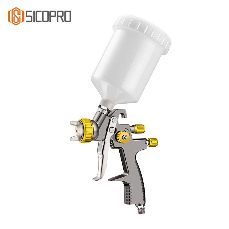 Sicopro SK-2011 LVLP Spray Gun with 600ml Yellow Plastic Cup – Gravity Feed Paint Gun for Automotive & Wood Finishing