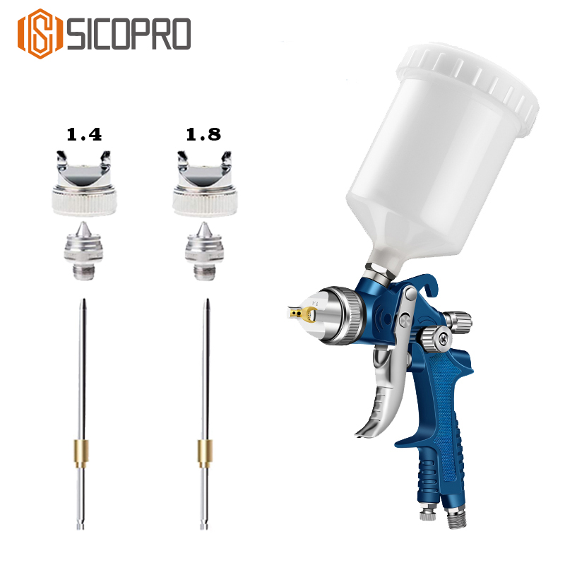 SK-897 LVLP Gravity Feed Spray Gun with 1.4mm & 1.8mm Nozzles – Blue Automotive & Wood Finishing Paint Gun