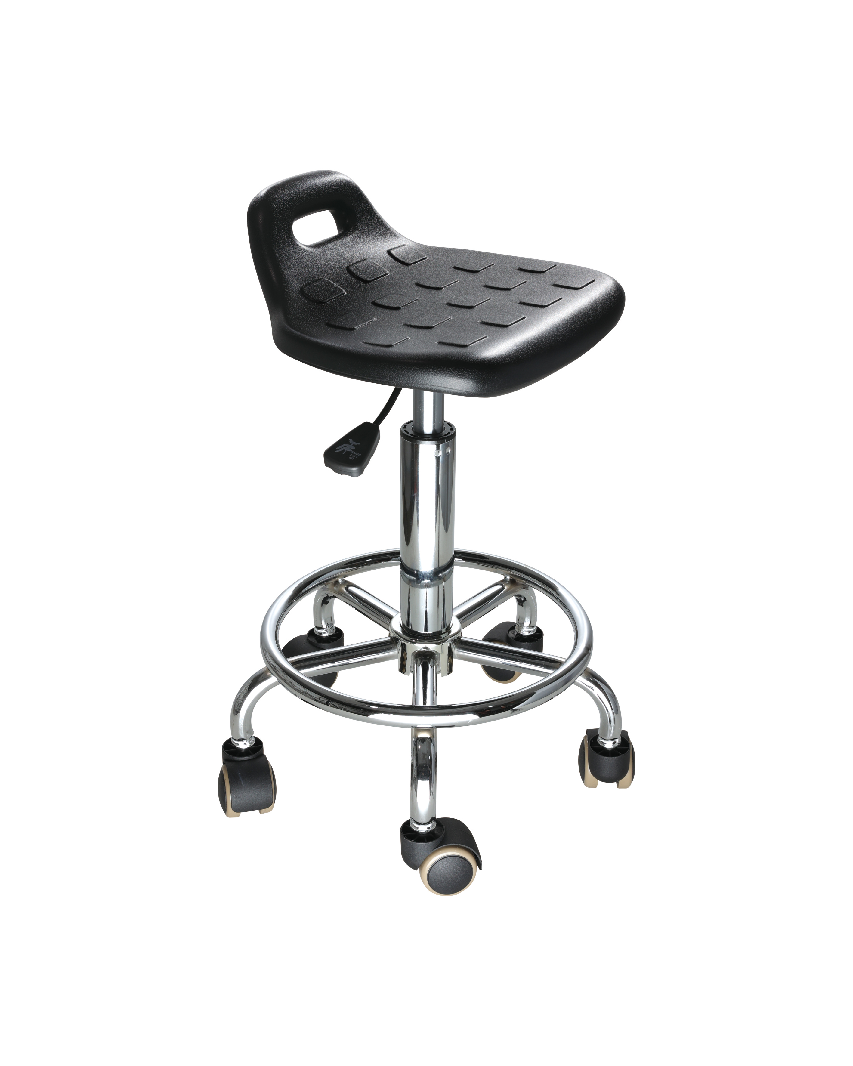 Industrial Polyurethane Adjustable Chair with Chrome Foot Ring and Casters Laboratory Chair
