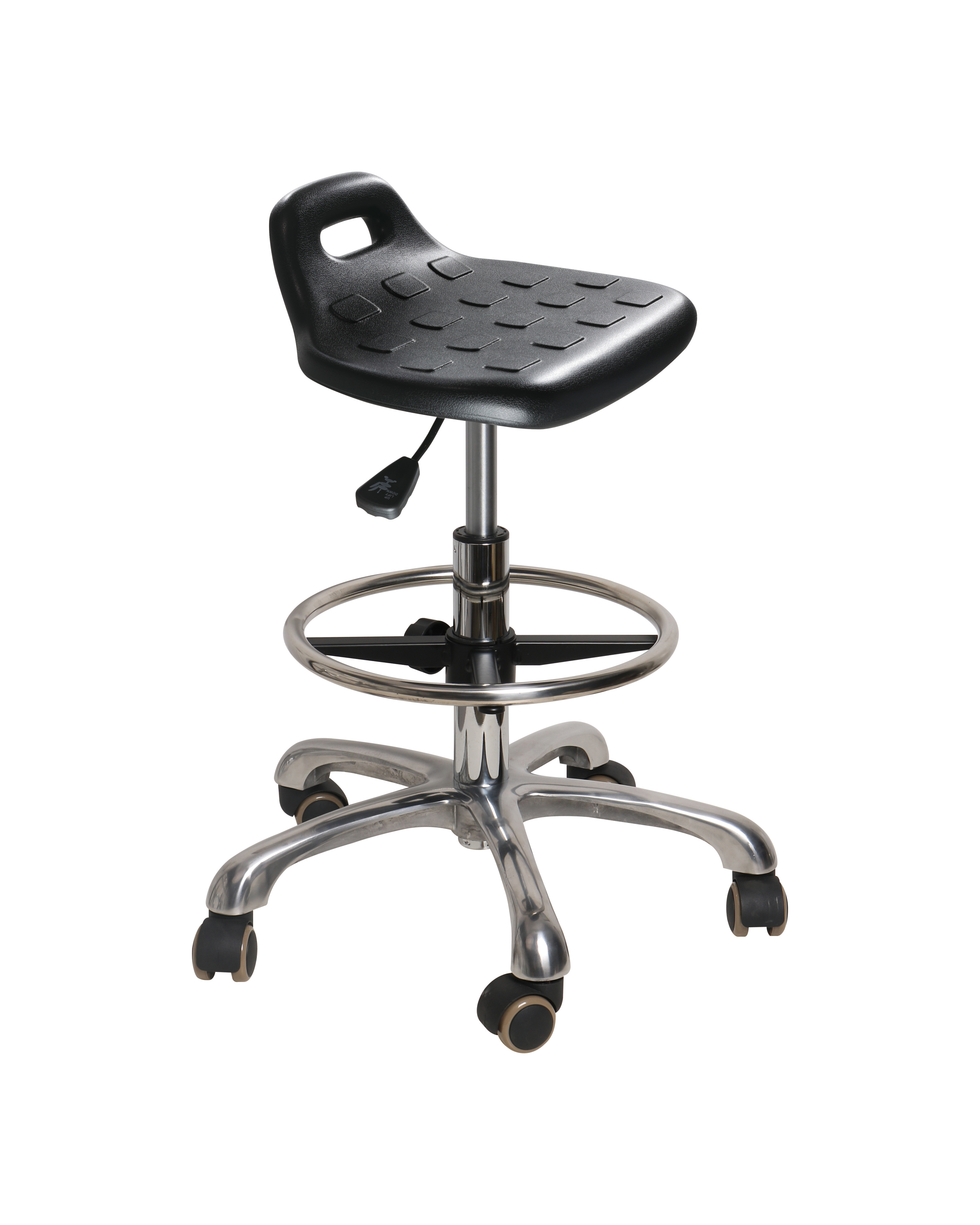 Industrial Polyurethane Adjustable Chair with Chrome Foot Ring and Casters Laboratory Chair