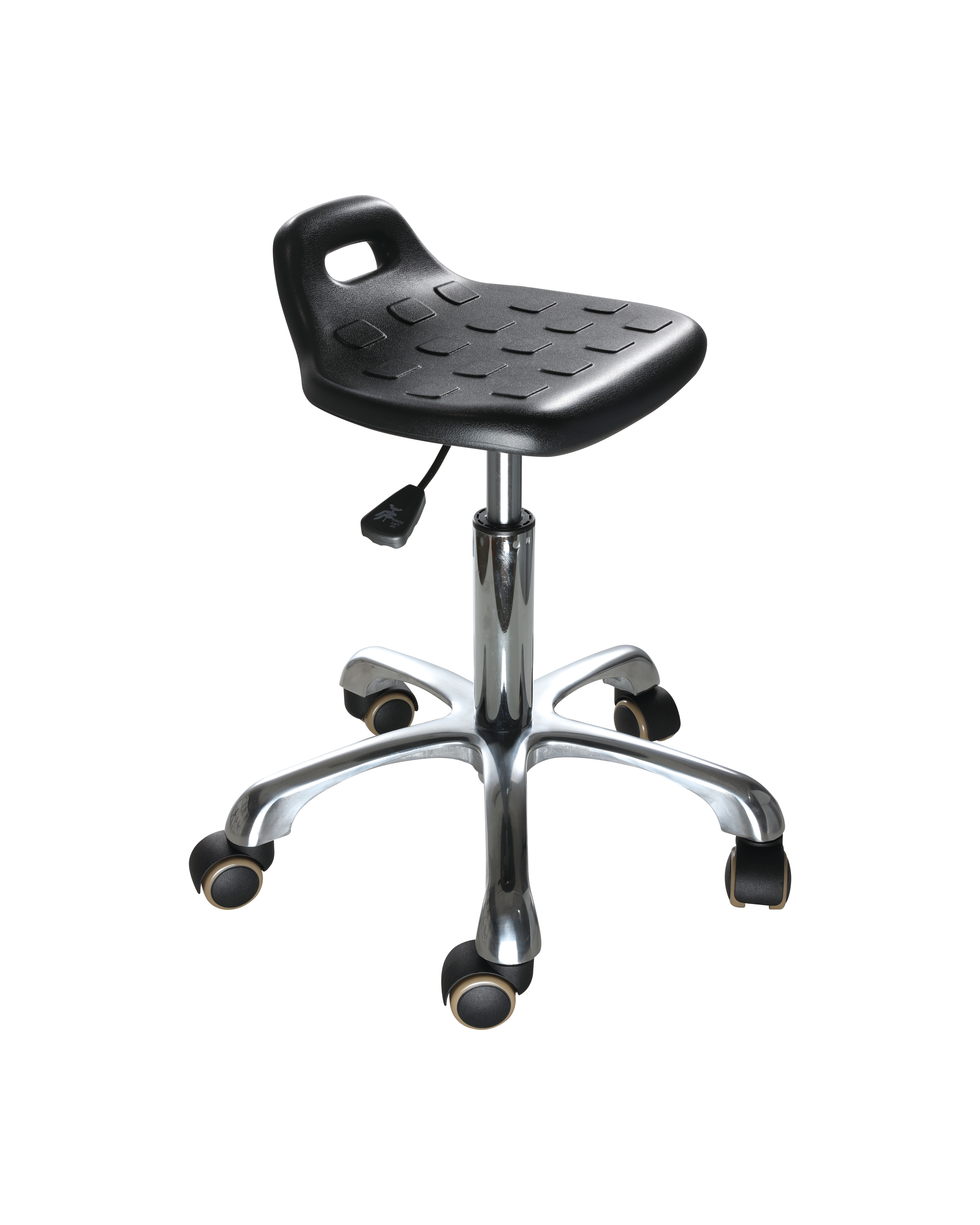 Industrial Polyurethane Adjustable Chair with Chrome Foot Ring and Casters Laboratory Chair
