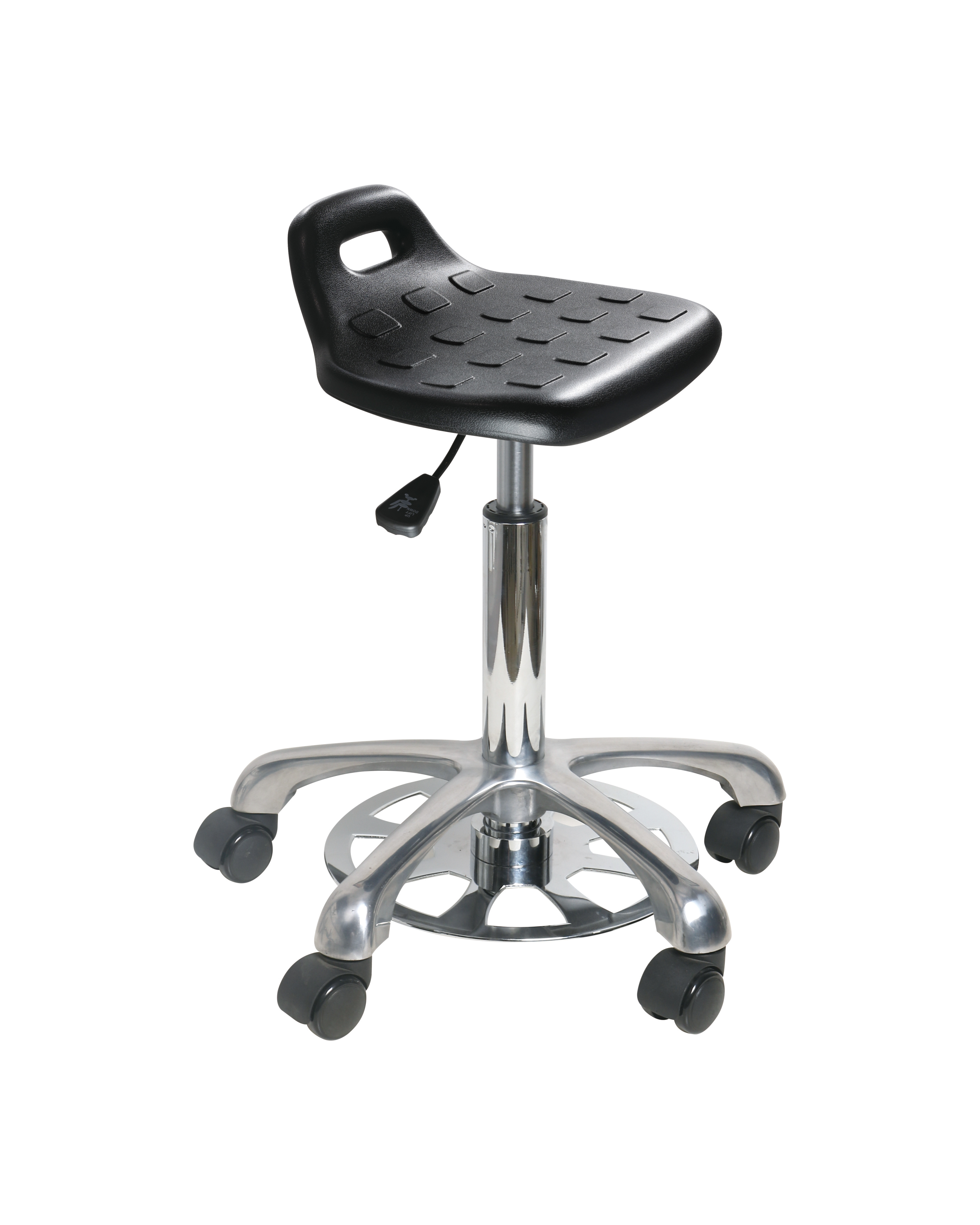 Industrial Polyurethane Adjustable Chair with Chrome Foot Ring and Casters Laboratory Chair
