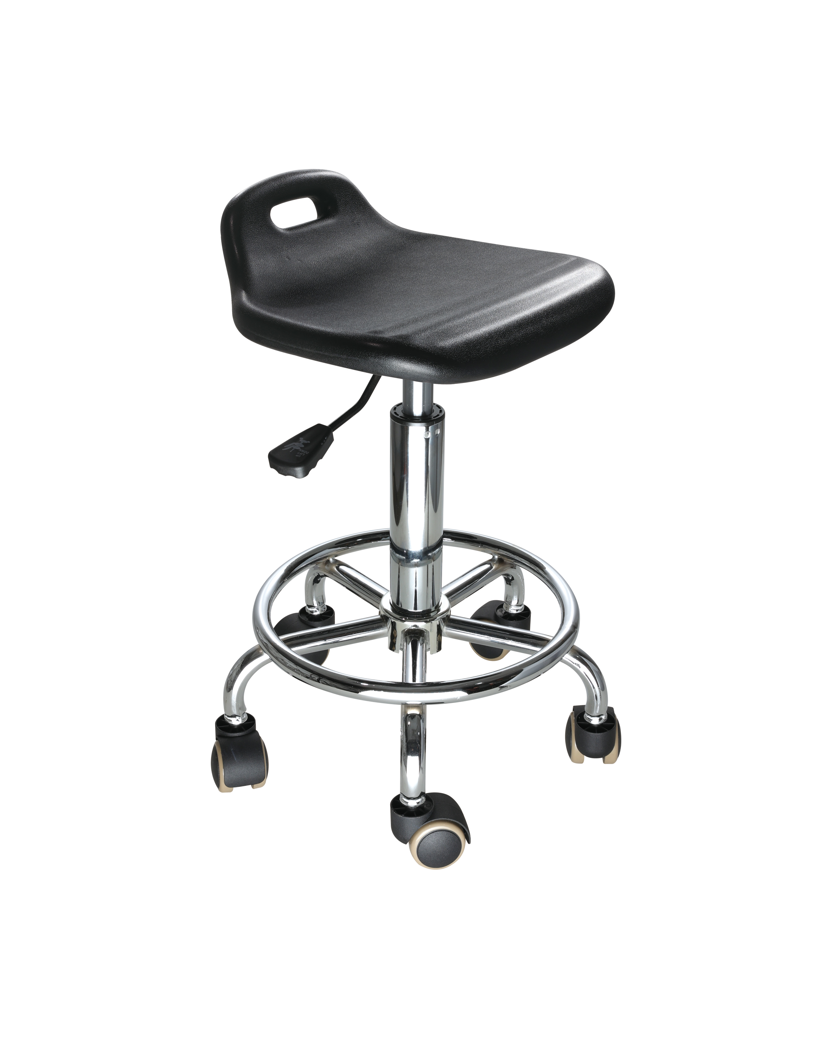 Black Industrial Polyurethane Lab Chair with Chrome Foot Ring and Rolling Casters Laboratory Chair
