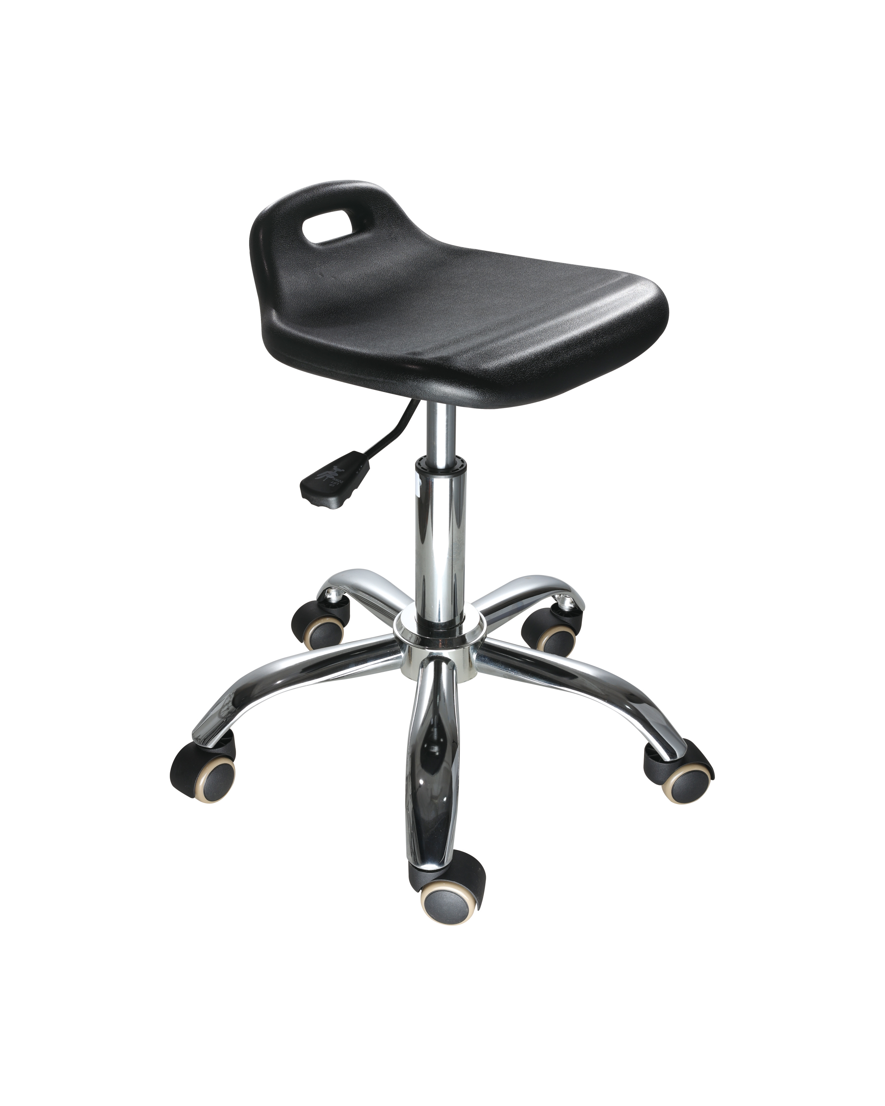 Black Industrial Polyurethane Lab Chair with Chrome Foot Ring and Rolling Casters Laboratory Chair