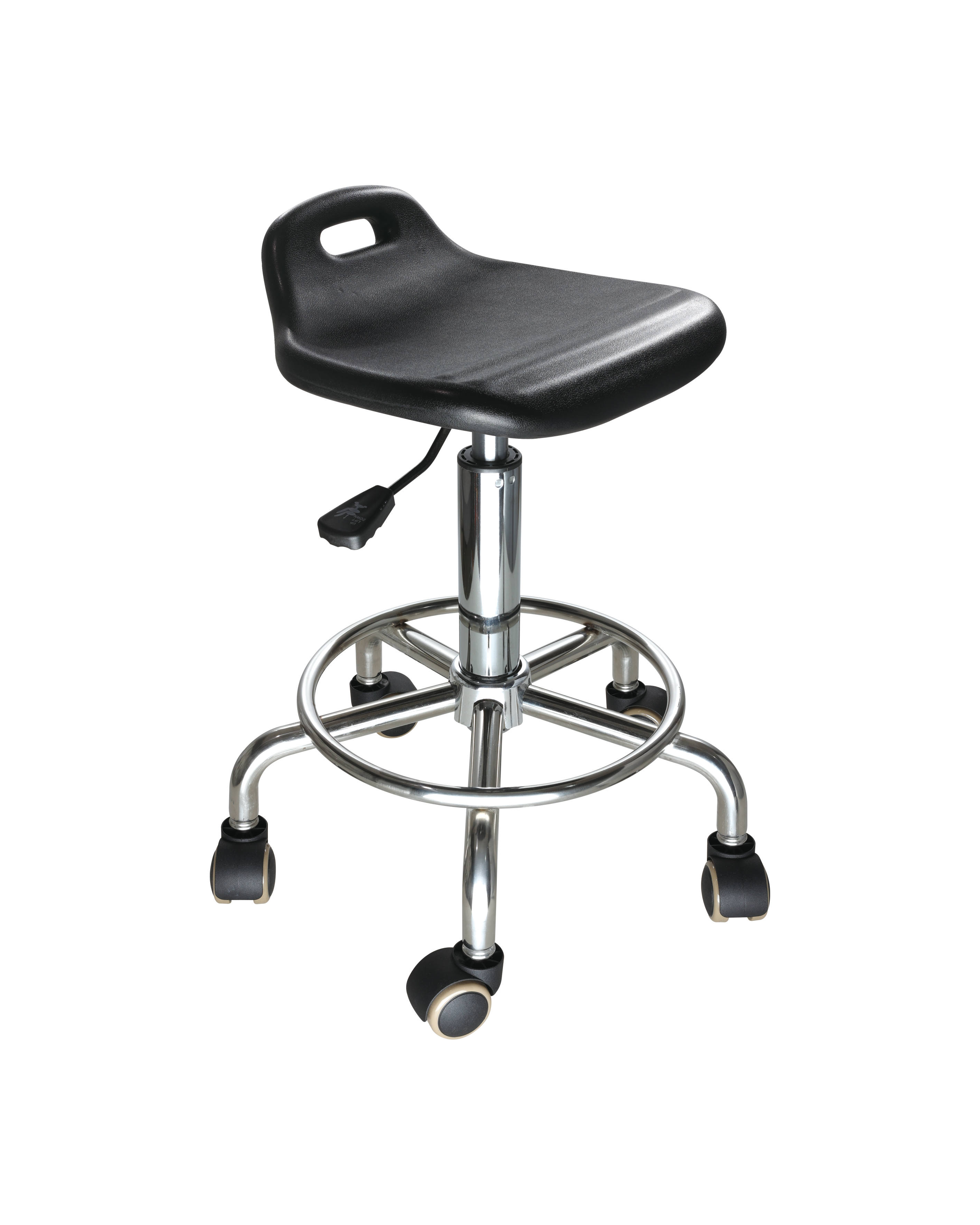 Black Industrial Polyurethane Lab Chair with Chrome Foot Ring and Rolling Casters Laboratory Chair