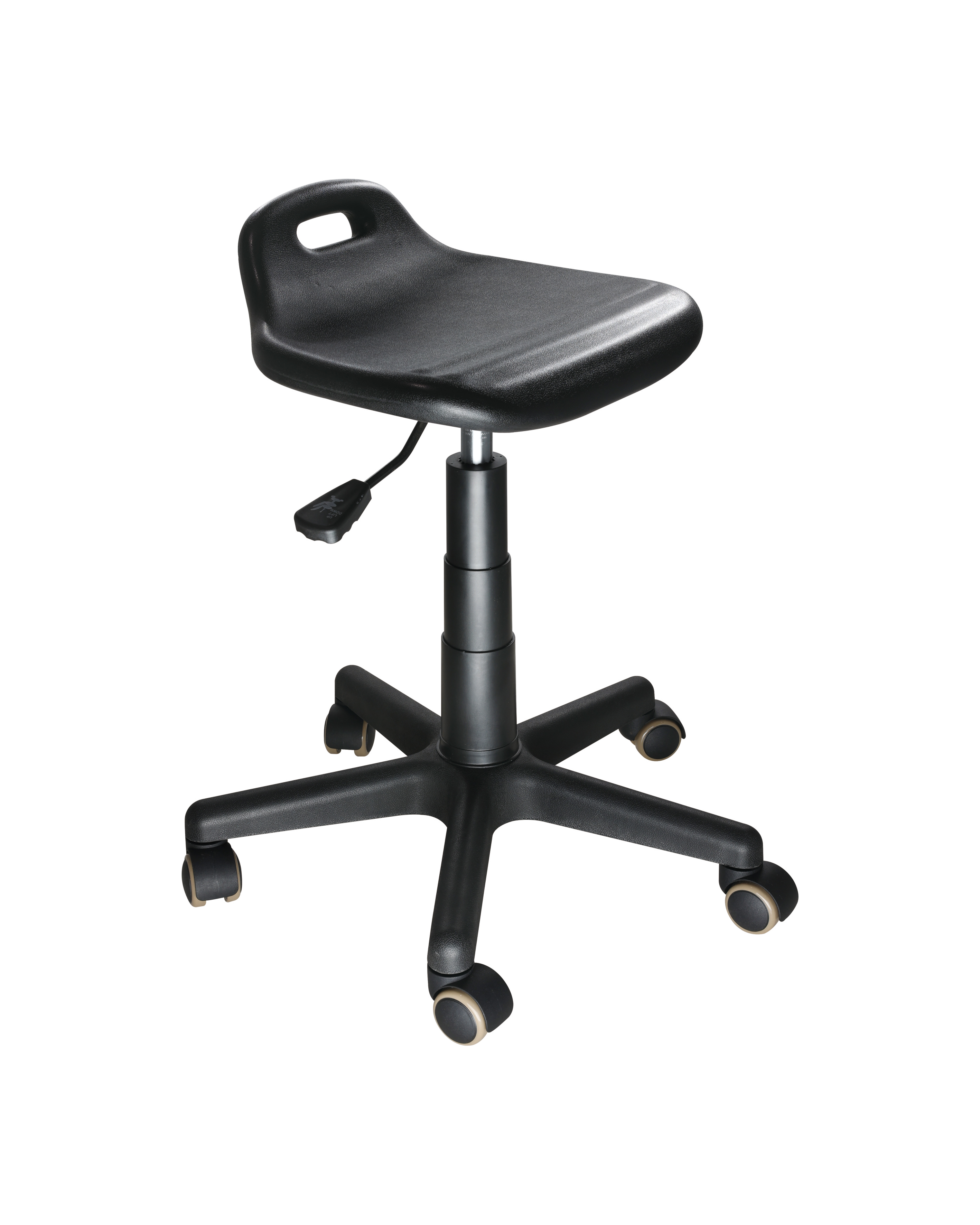 Black Industrial Polyurethane Lab Chair with Chrome Foot Ring and Rolling Casters Laboratory Chair