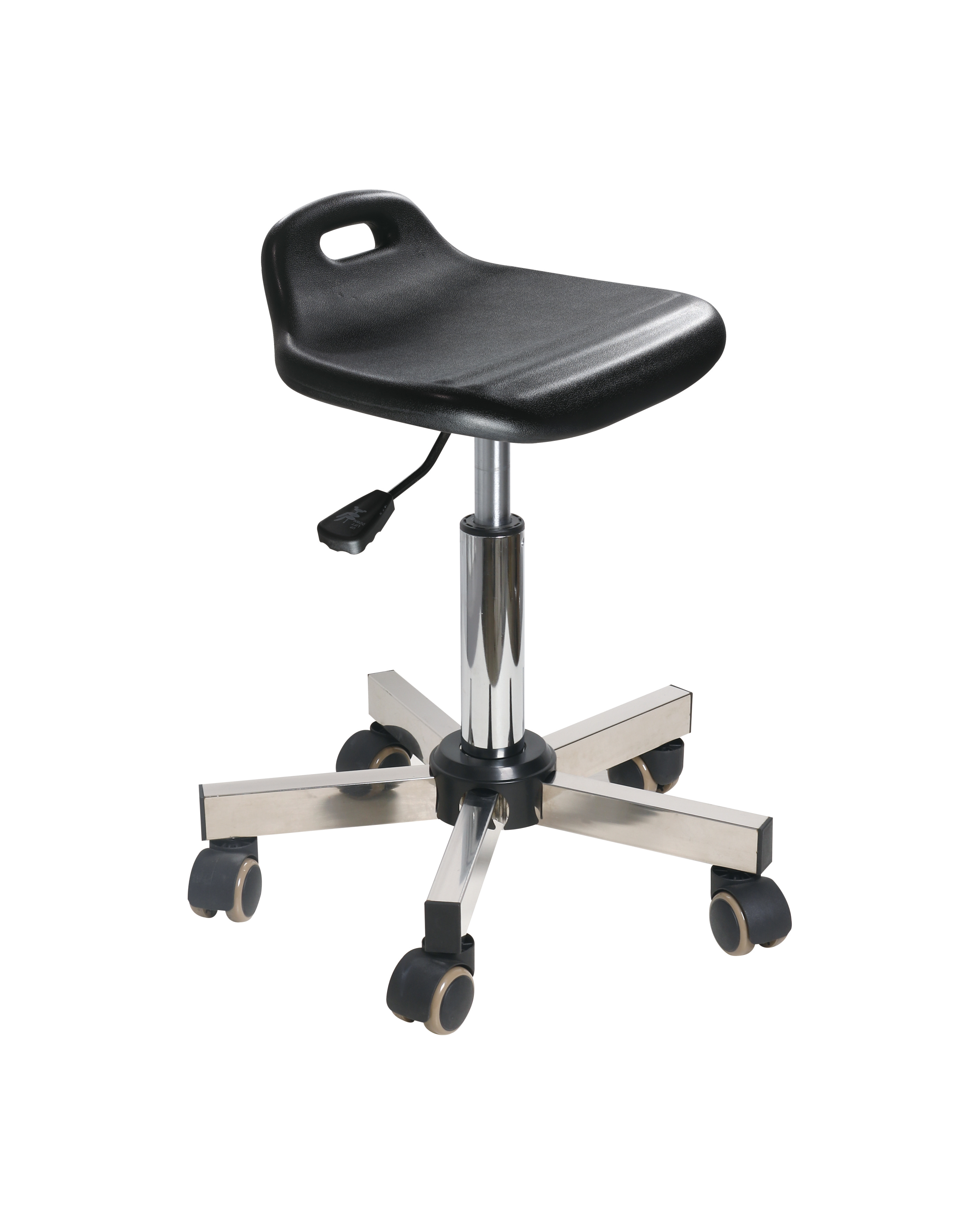 Black Industrial Polyurethane Lab Chair with Chrome Foot Ring and Rolling Casters Laboratory Chair
