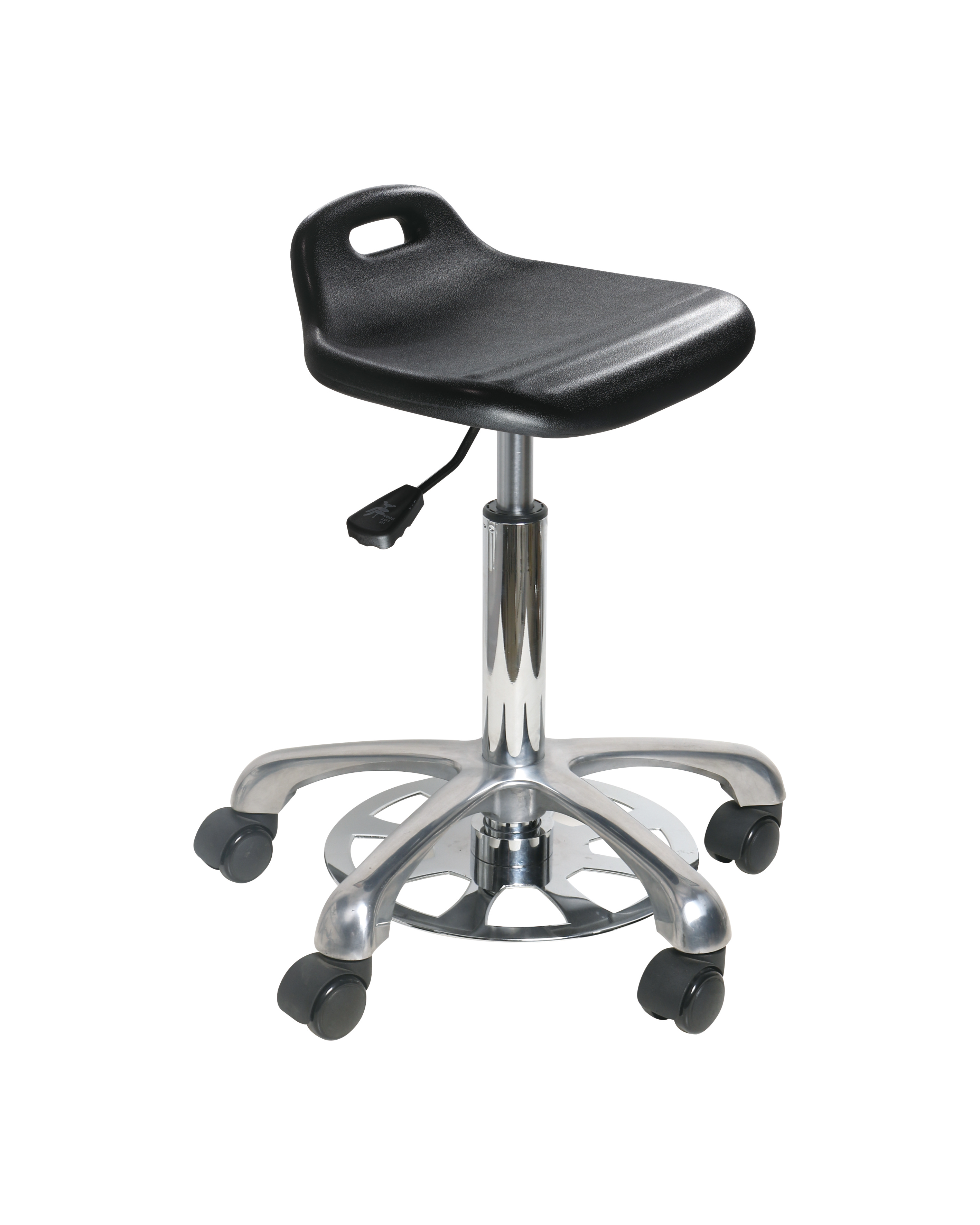 Black Industrial Polyurethane Lab Chair with Chrome Foot Ring and Rolling Casters Laboratory Chair