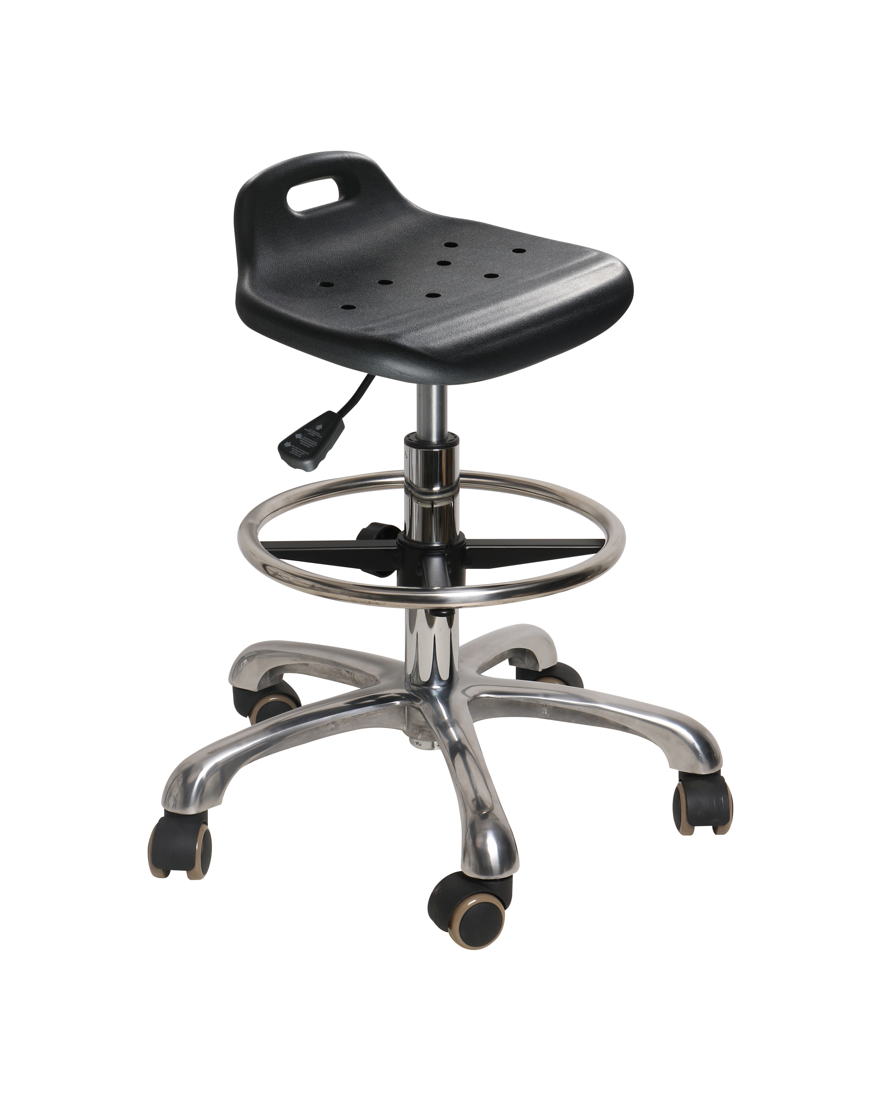 Adjustable Polyurethane Chair with Chrome Foot Ring and Casters Lab Chair