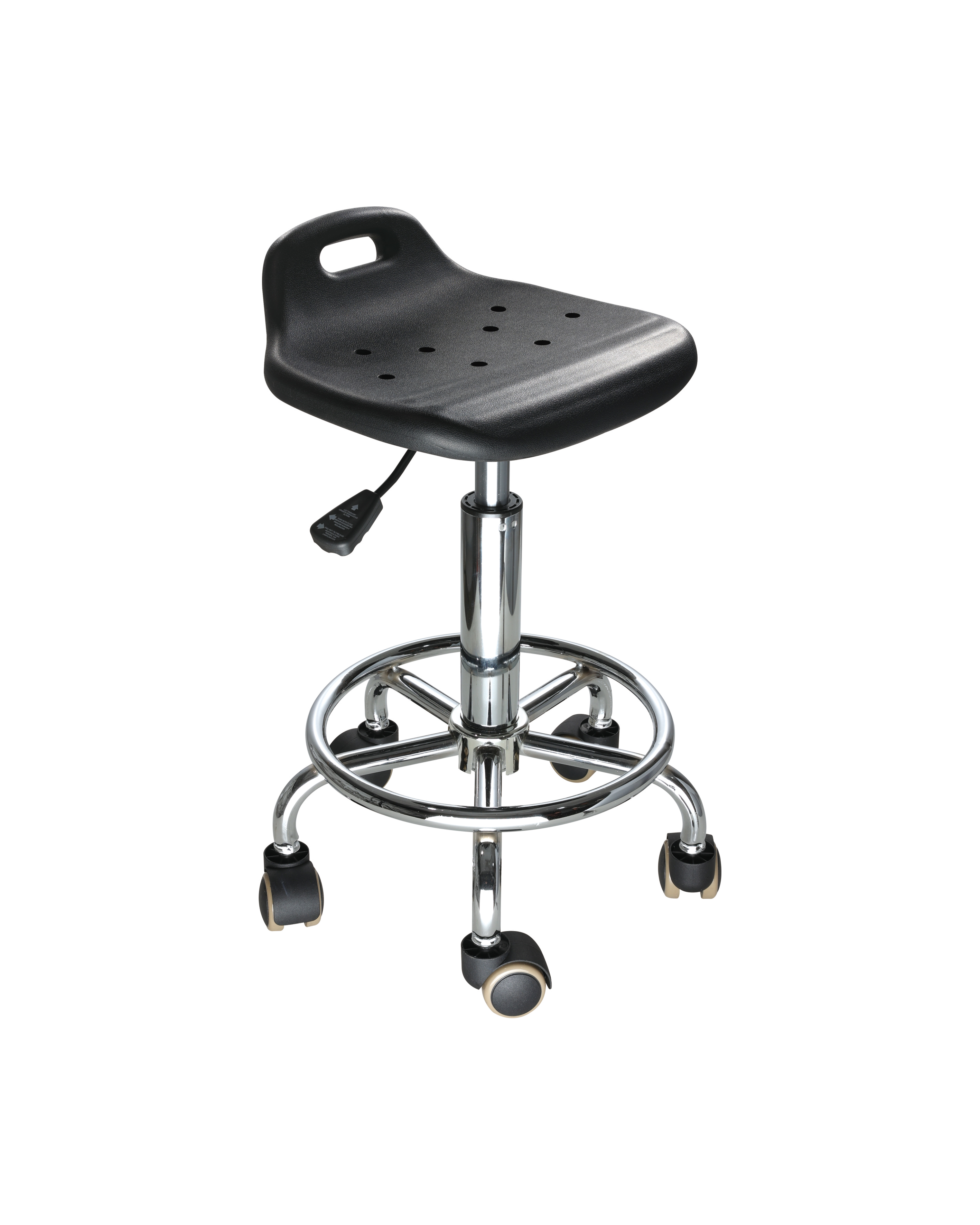 Adjustable Polyurethane Chair with Chrome Foot Ring and Casters Lab Chair