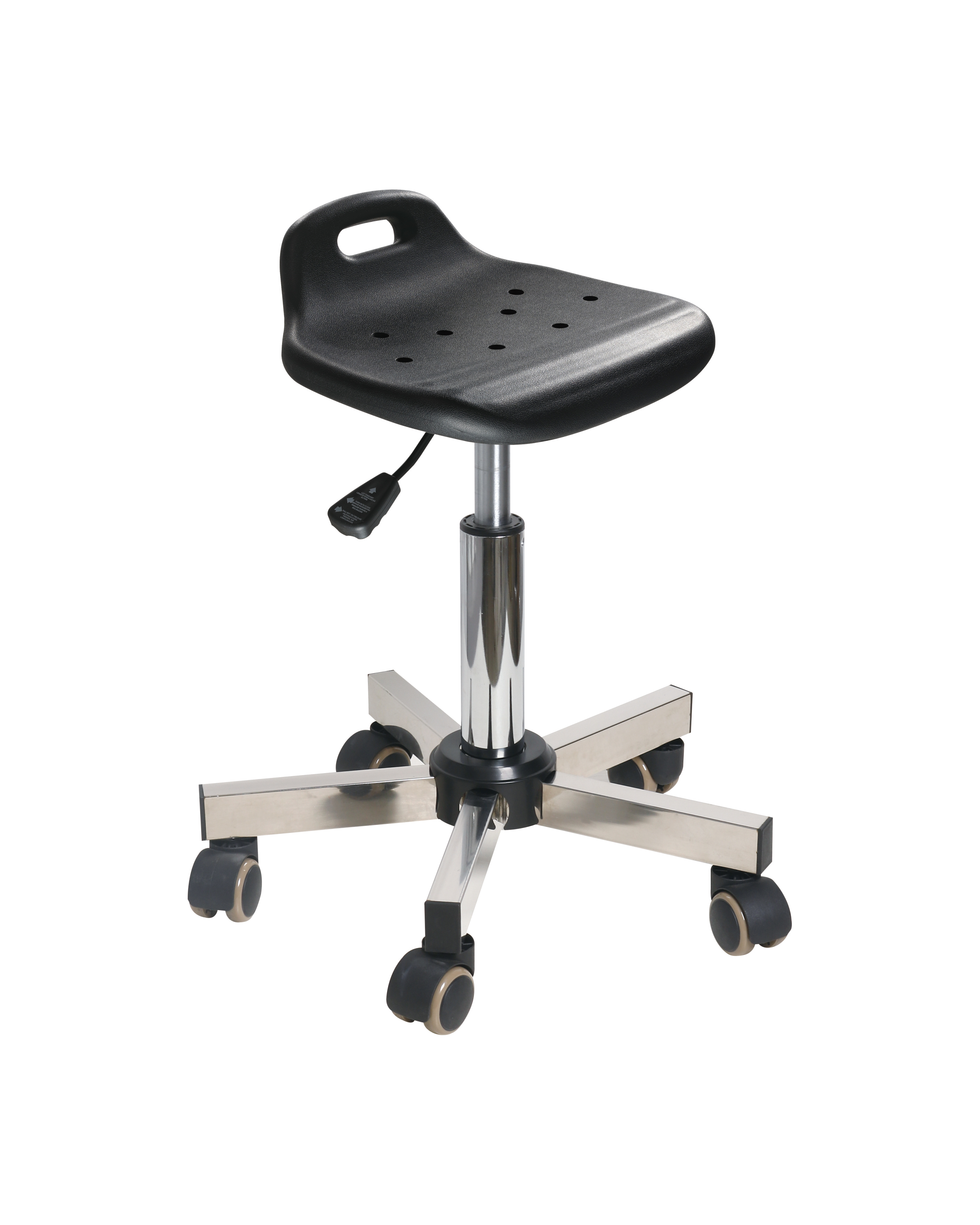 Adjustable Polyurethane Chair with Chrome Foot Ring and Casters Lab Chair