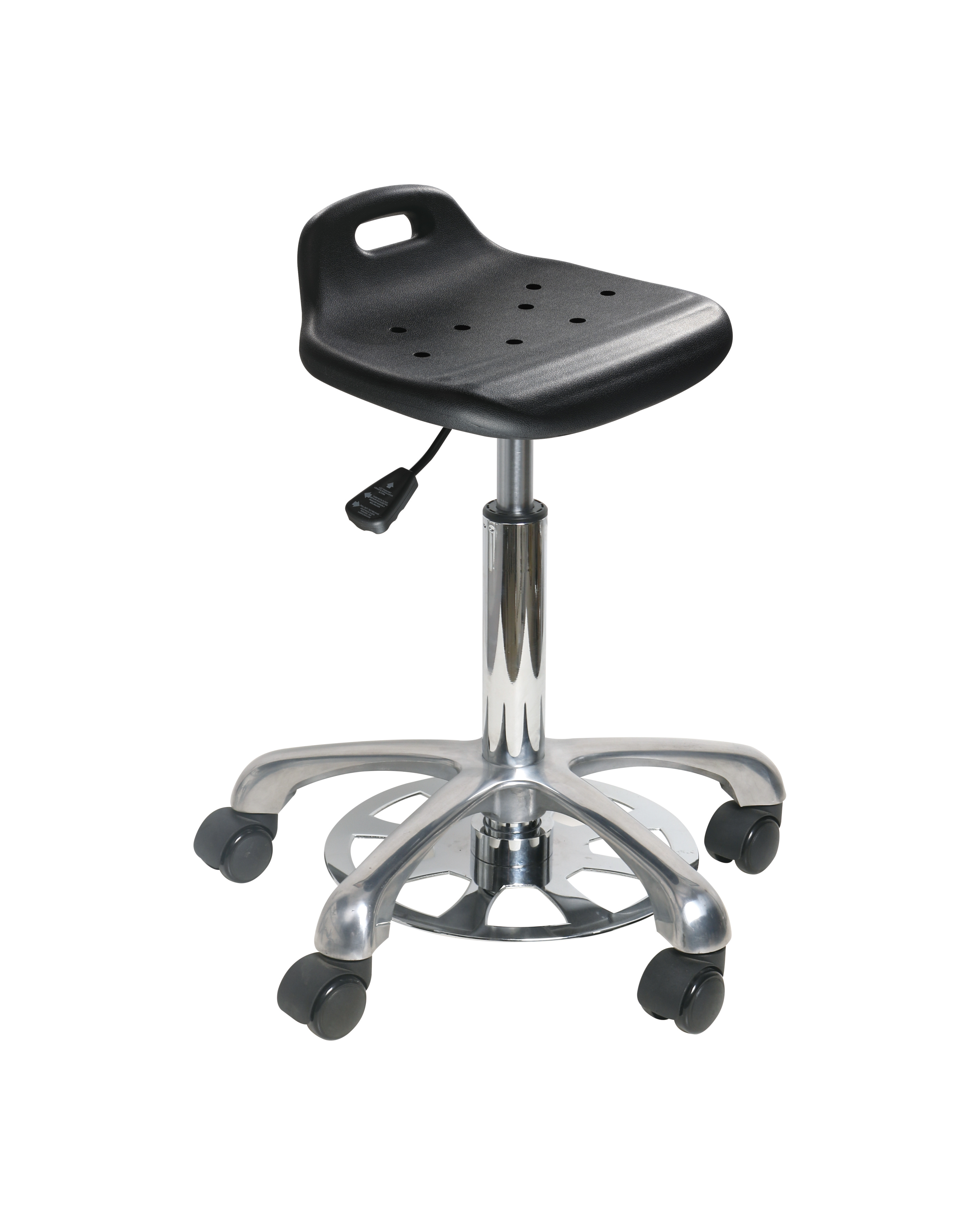 Adjustable Polyurethane Chair with Chrome Foot Ring and Casters Lab Chair