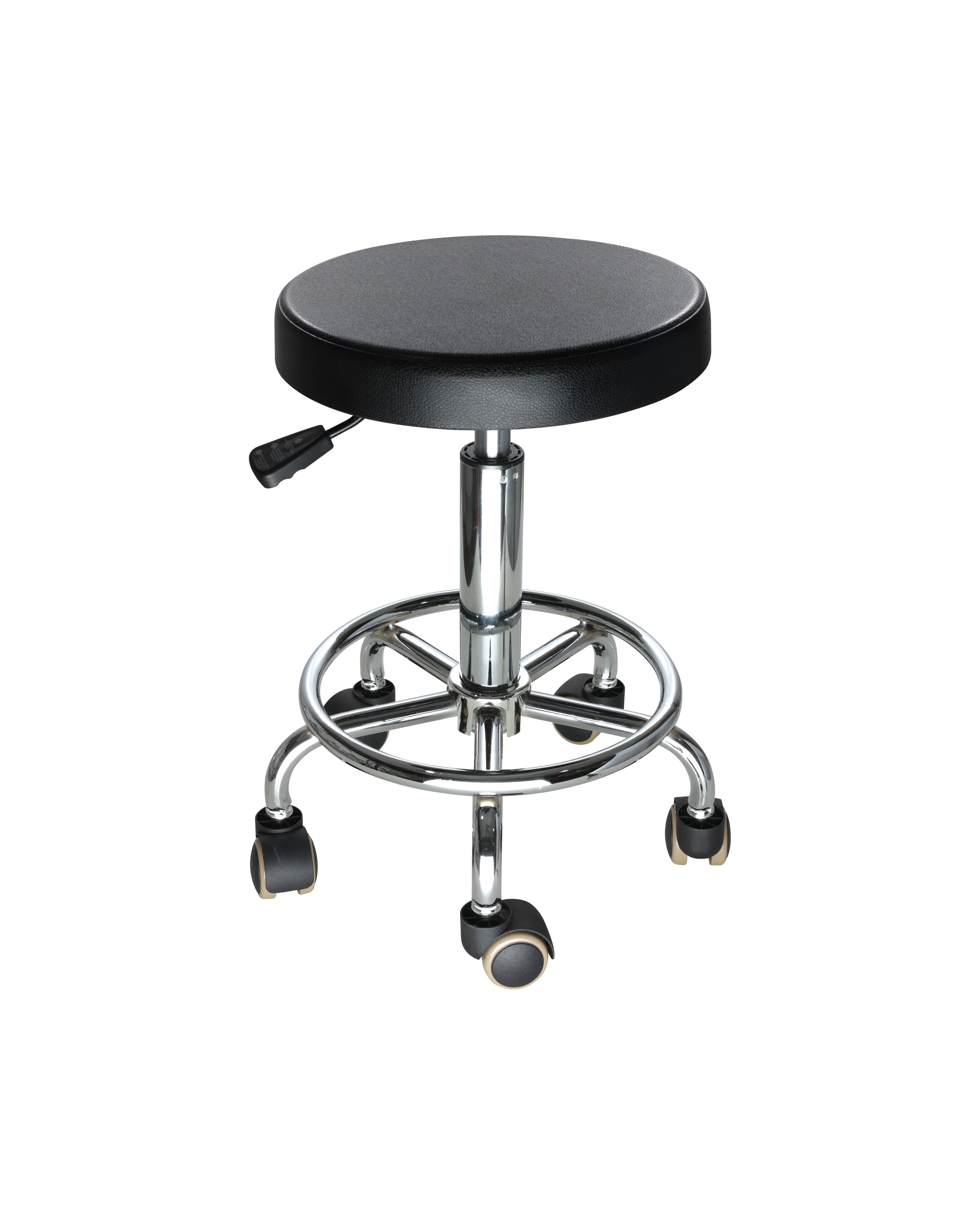 Black Adjustable Polyurethane Chair with Chrome Foot Ring Industrial Laboratory Chair