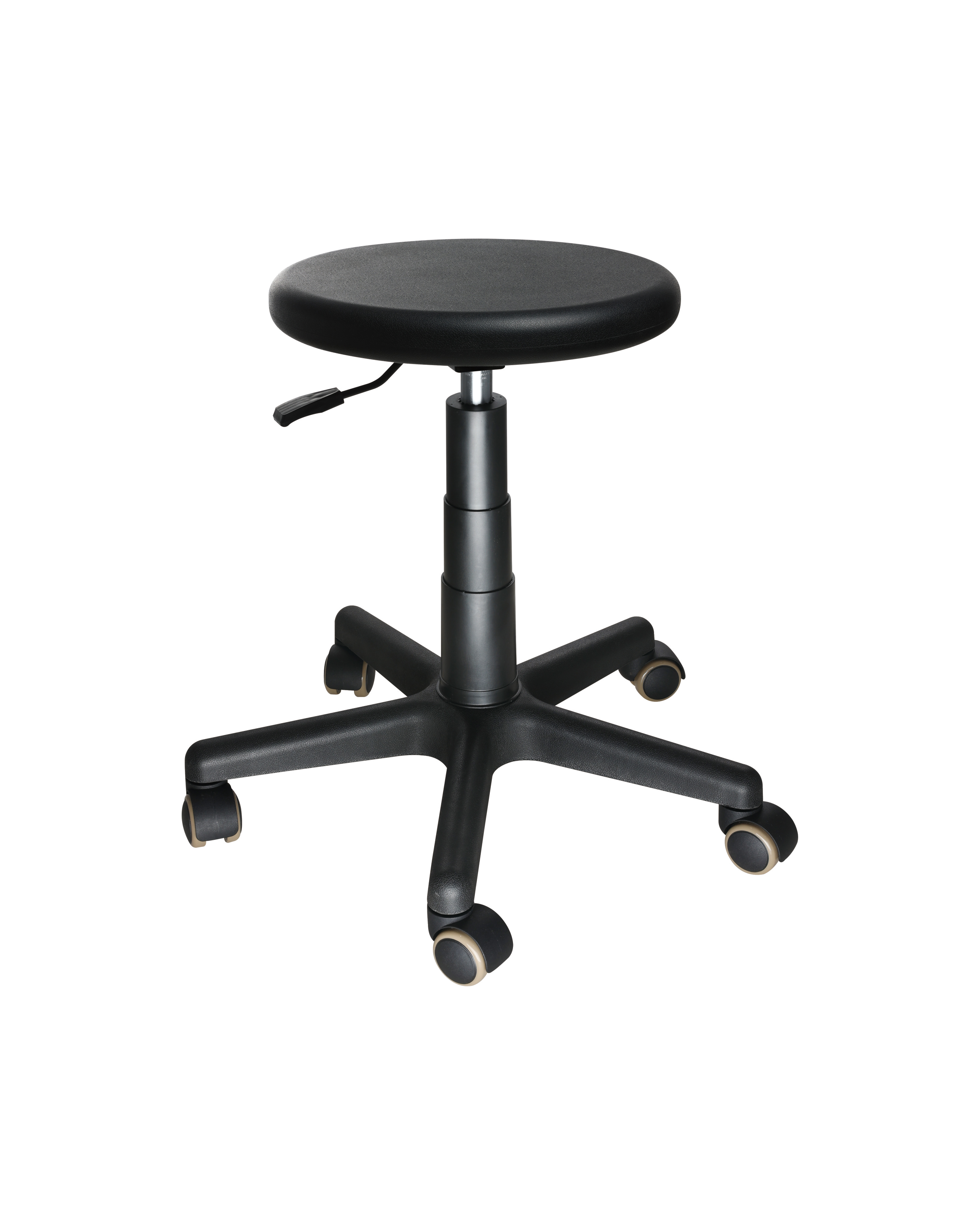 Industrial Polyurethane Rolling Chair with Chrome Foot Ring and Casters Lab Stool