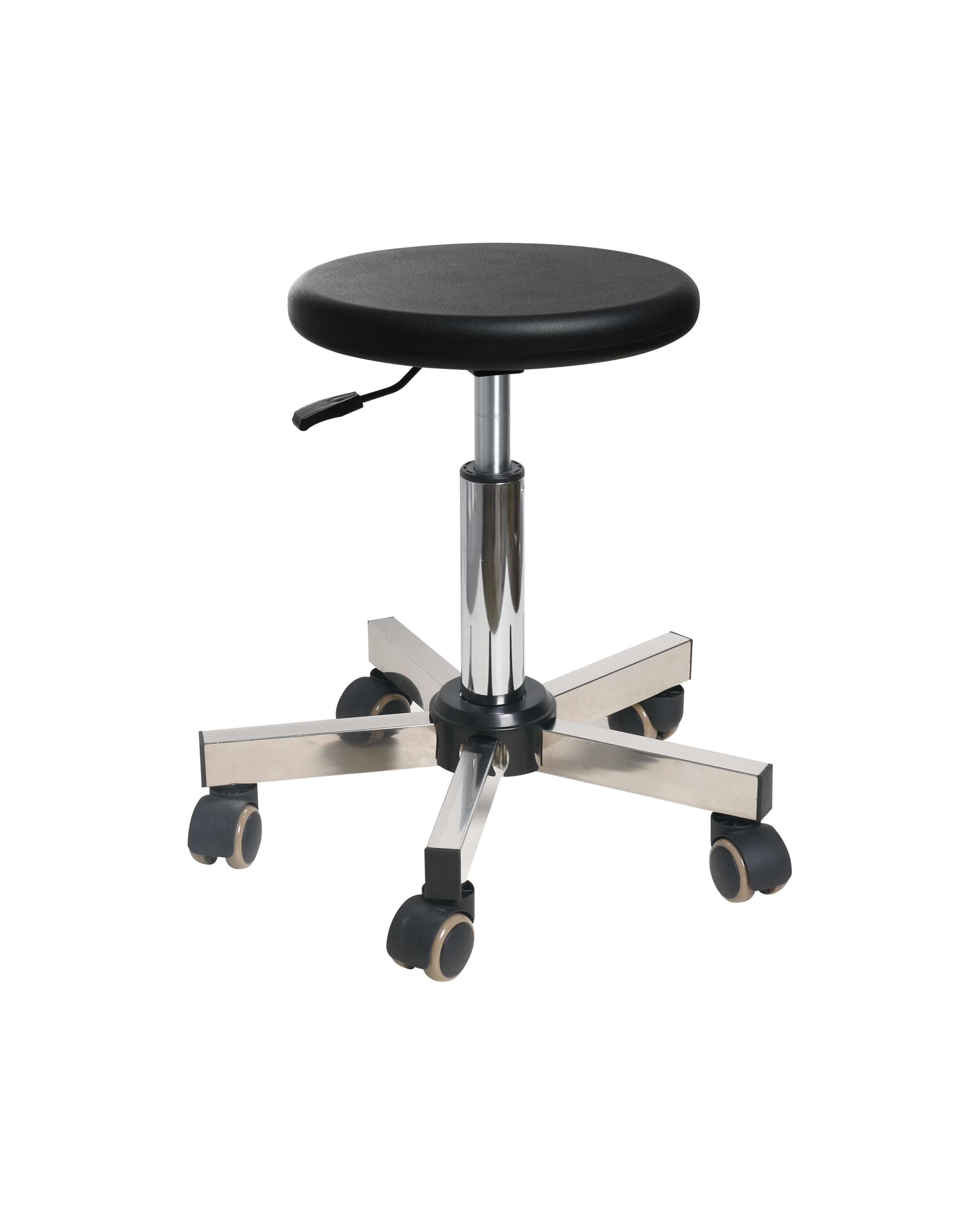 Industrial Polyurethane Rolling Chair with Chrome Foot Ring and Casters Lab Stool
