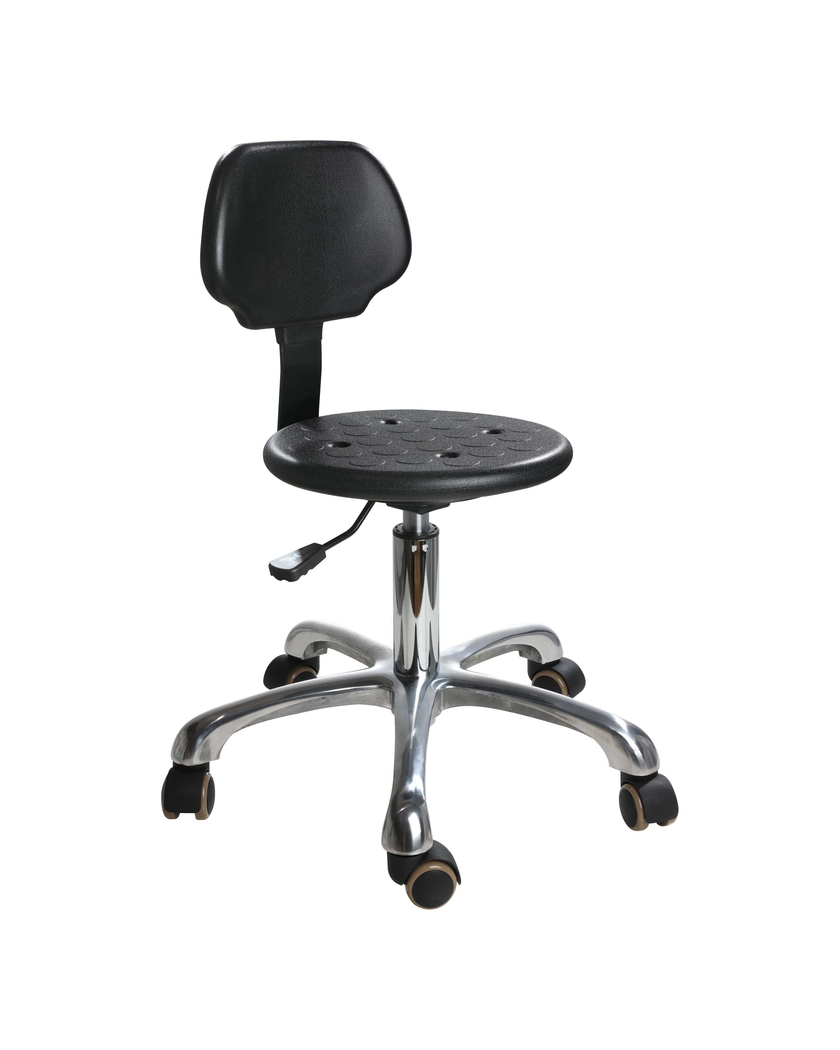 Industrial Polyurethane Seating with Chrome Foot Ring and Casters Laboratory Stool