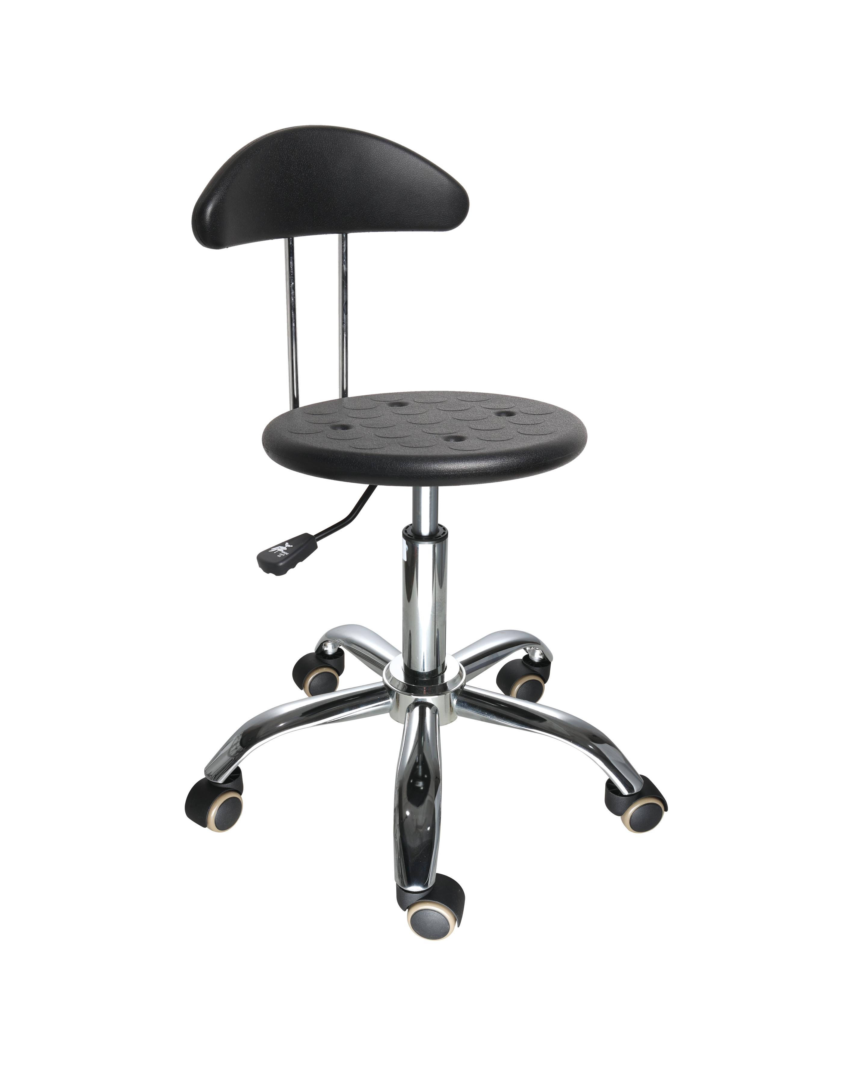 Industrial Polyurethane Seating with Chrome Foot Ring and Casters Laboratory Stool
