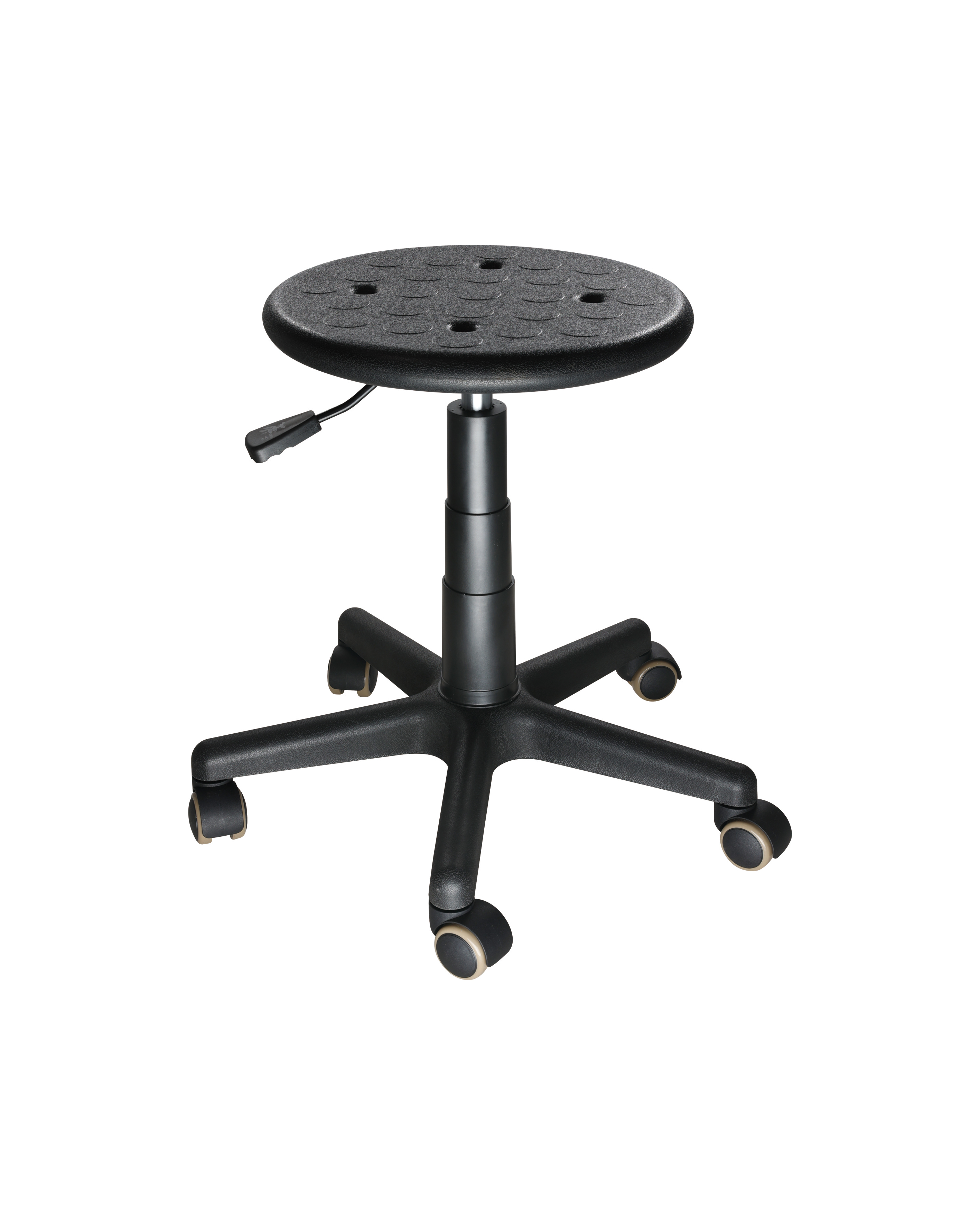 Industrial Polyurethane Seating with Chrome Foot Ring and Casters Laboratory Stool