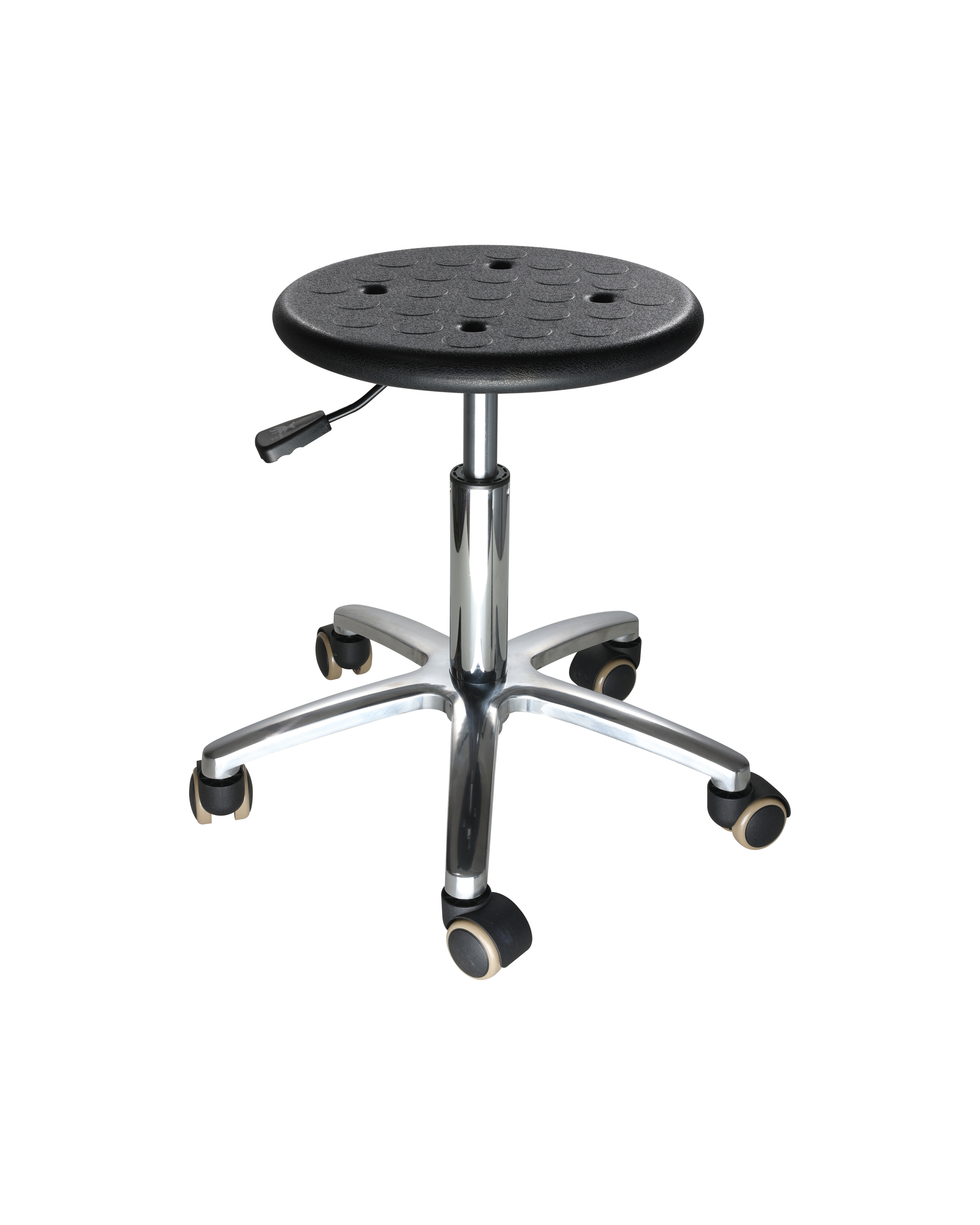 Industrial Polyurethane Seating with Chrome Foot Ring and Casters Laboratory Stool