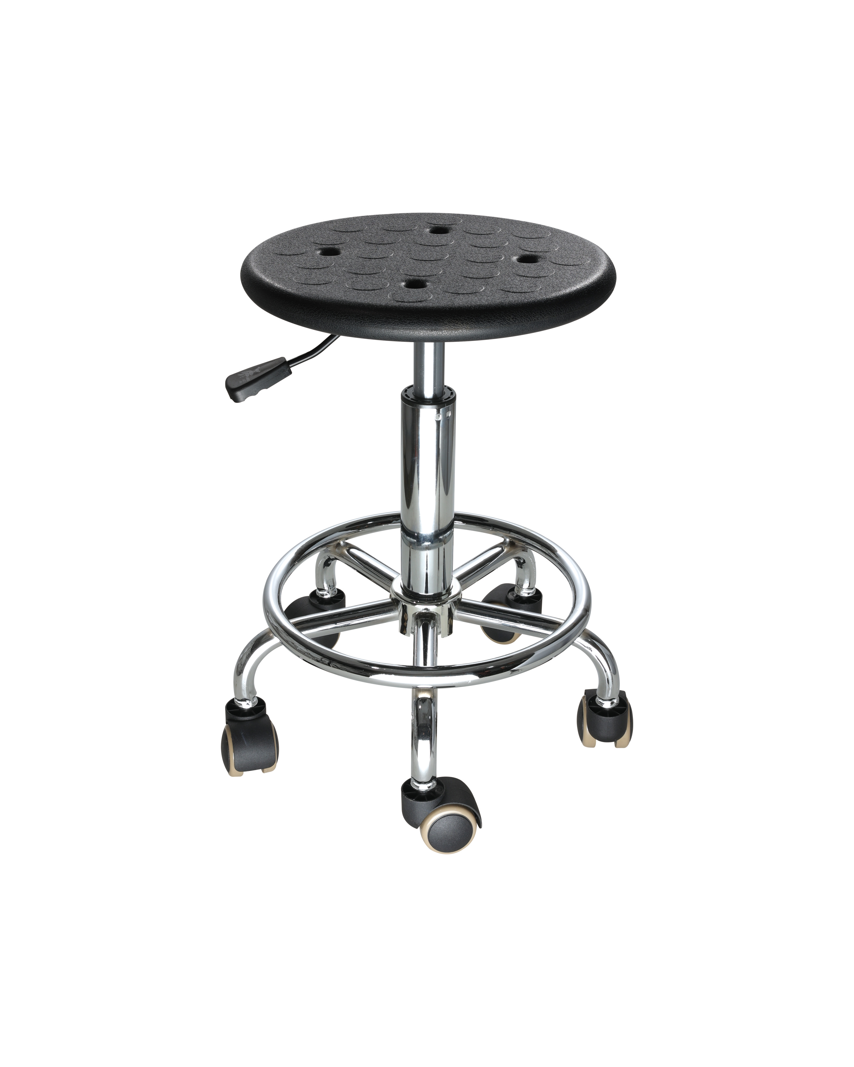 Industrial Polyurethane Seating with Chrome Foot Ring and Casters Laboratory Stool