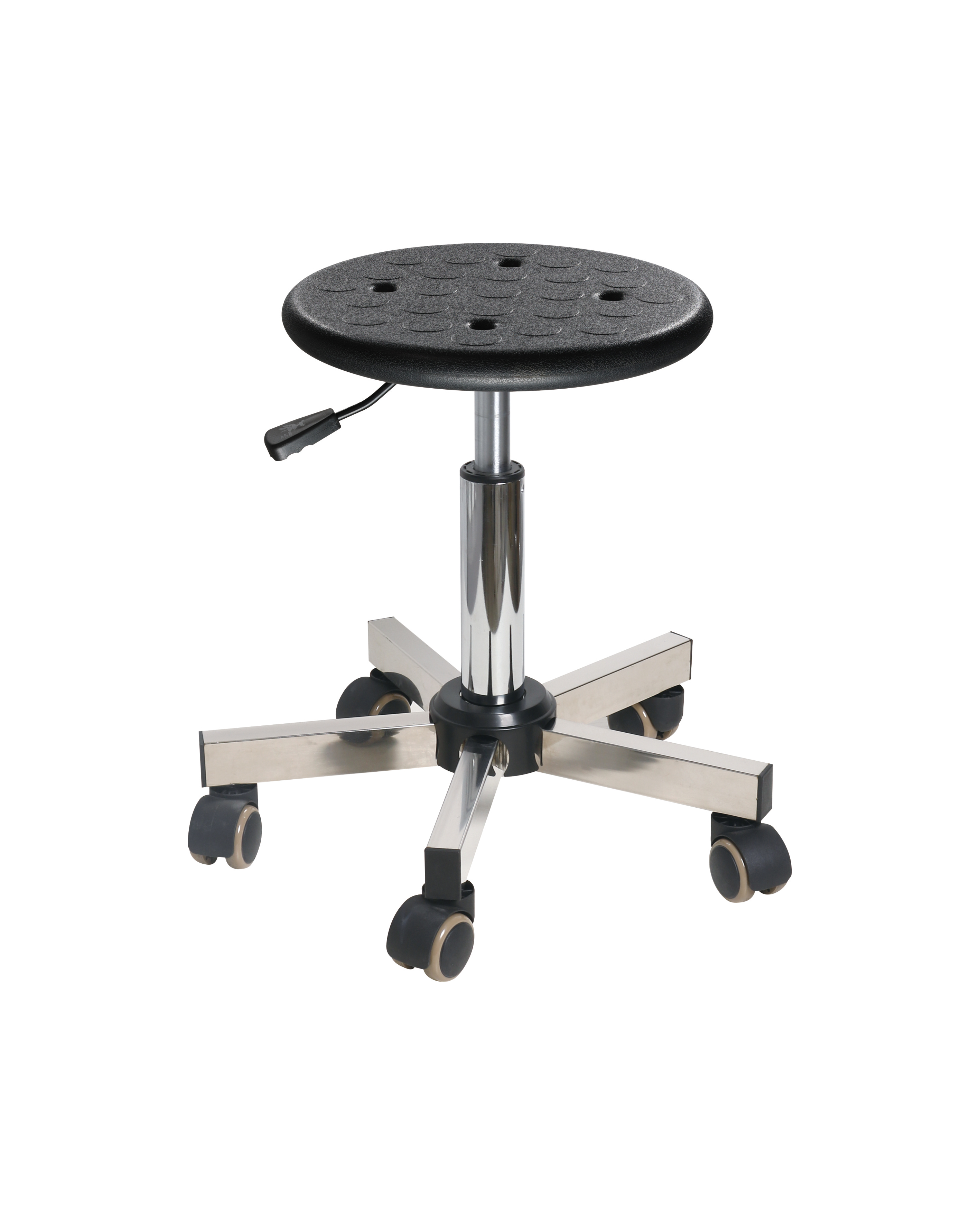 Industrial Polyurethane Seating with Chrome Foot Ring and Casters Laboratory Stool