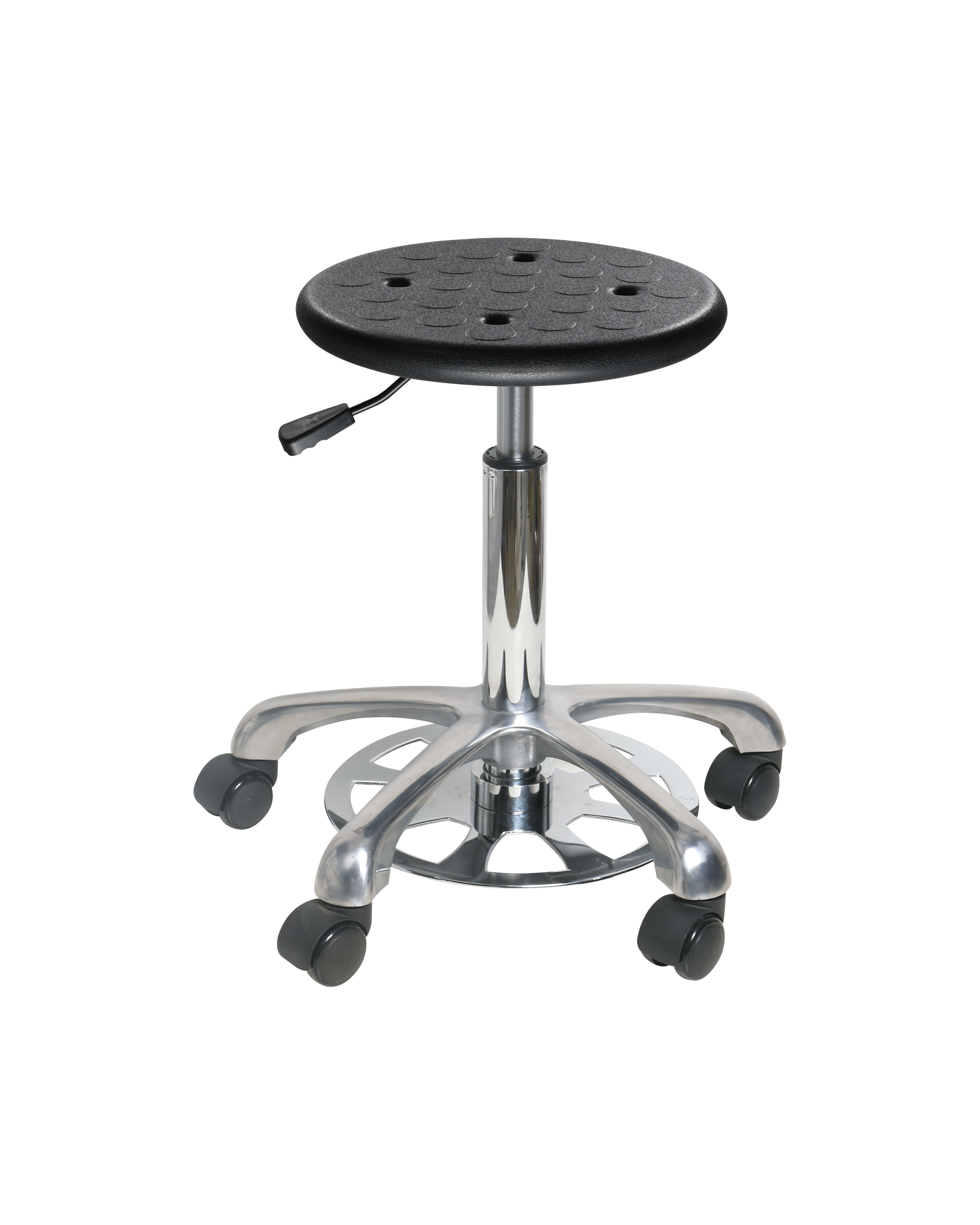 Industrial Polyurethane Seating with Chrome Foot Ring and Casters Laboratory Stool