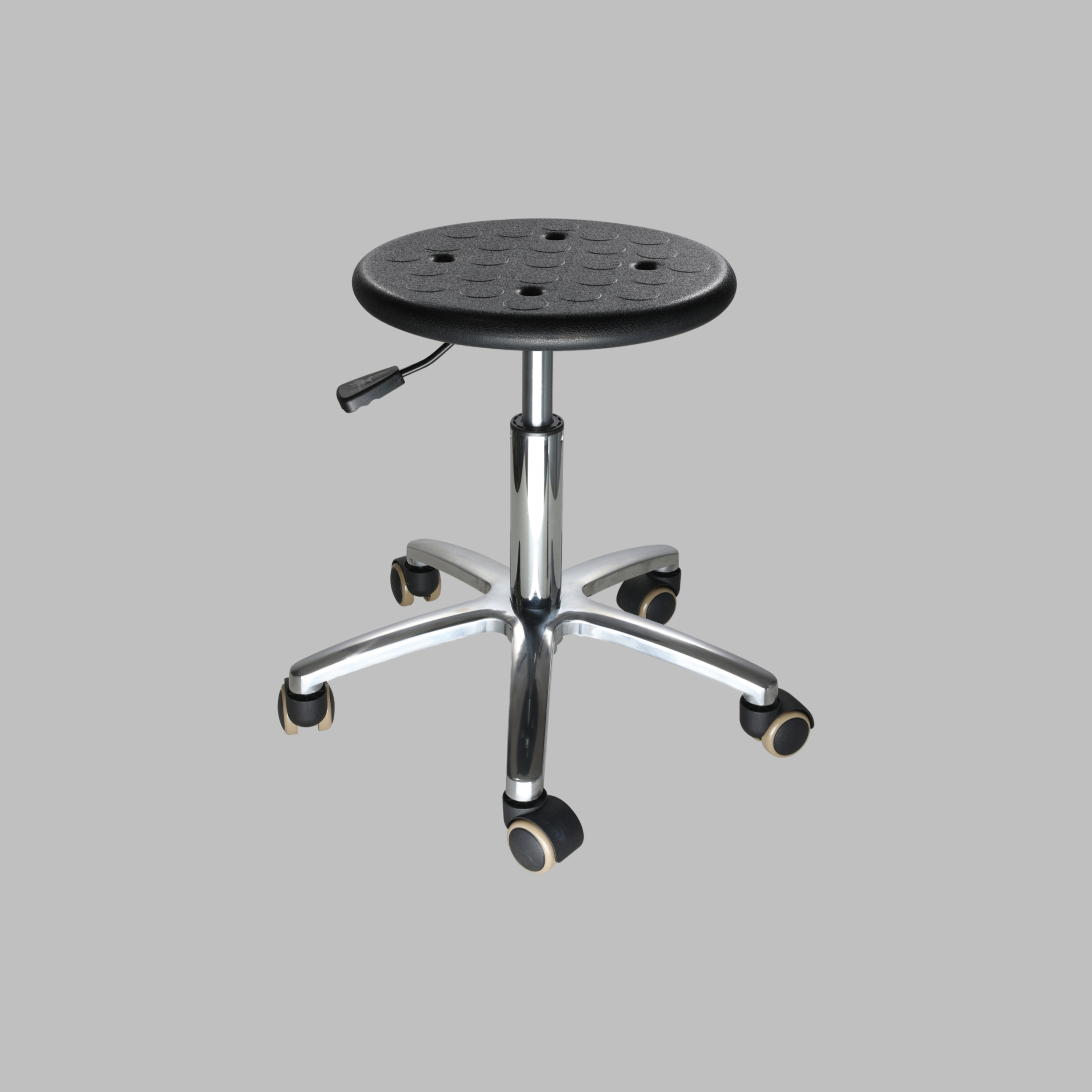 Industrial Lab Stool PU Seat Chrome Ring Rolling Casters