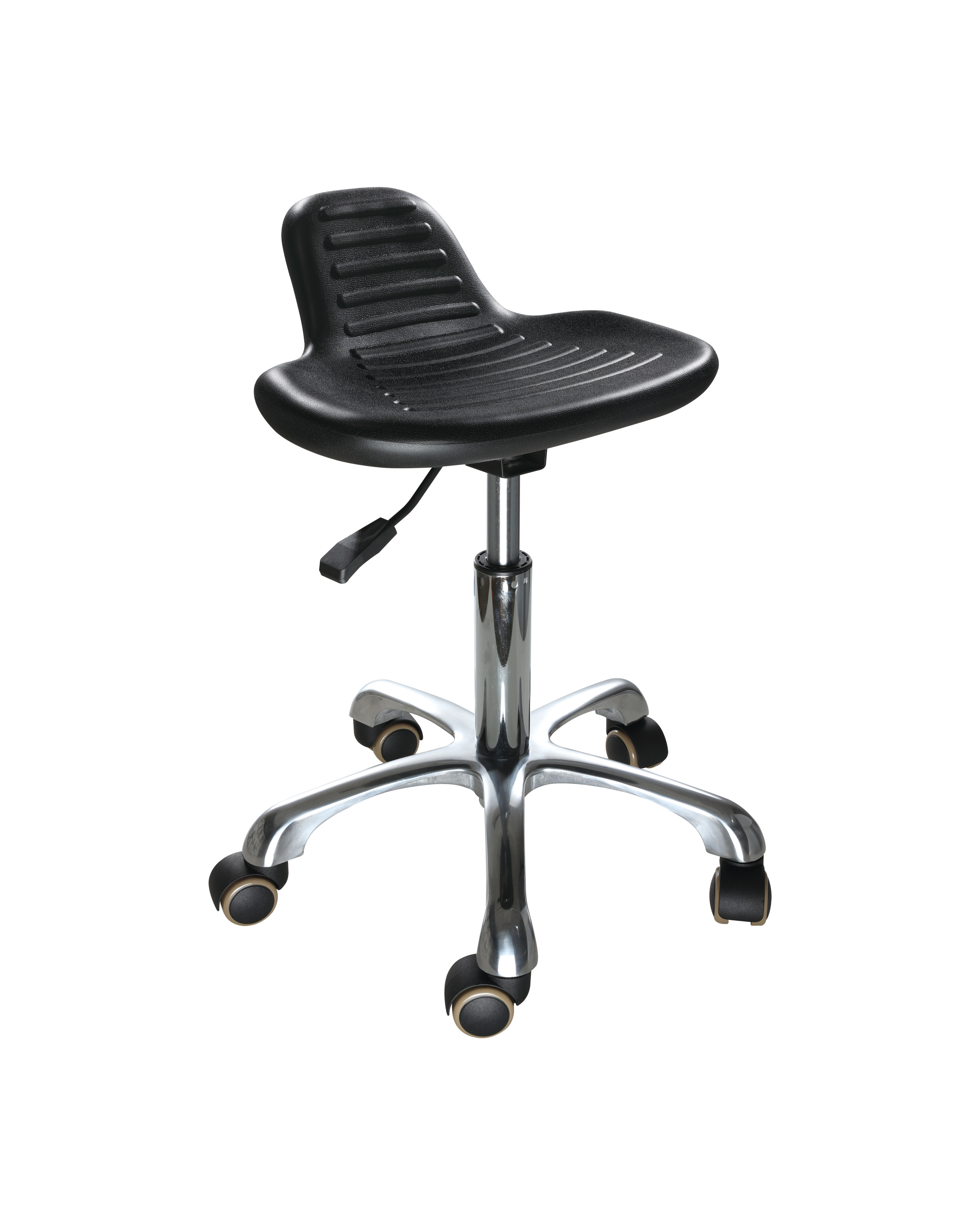 Black Polyurethane Adjustable Stool with Chrome Foot Ring and Casters Laboratory Stool