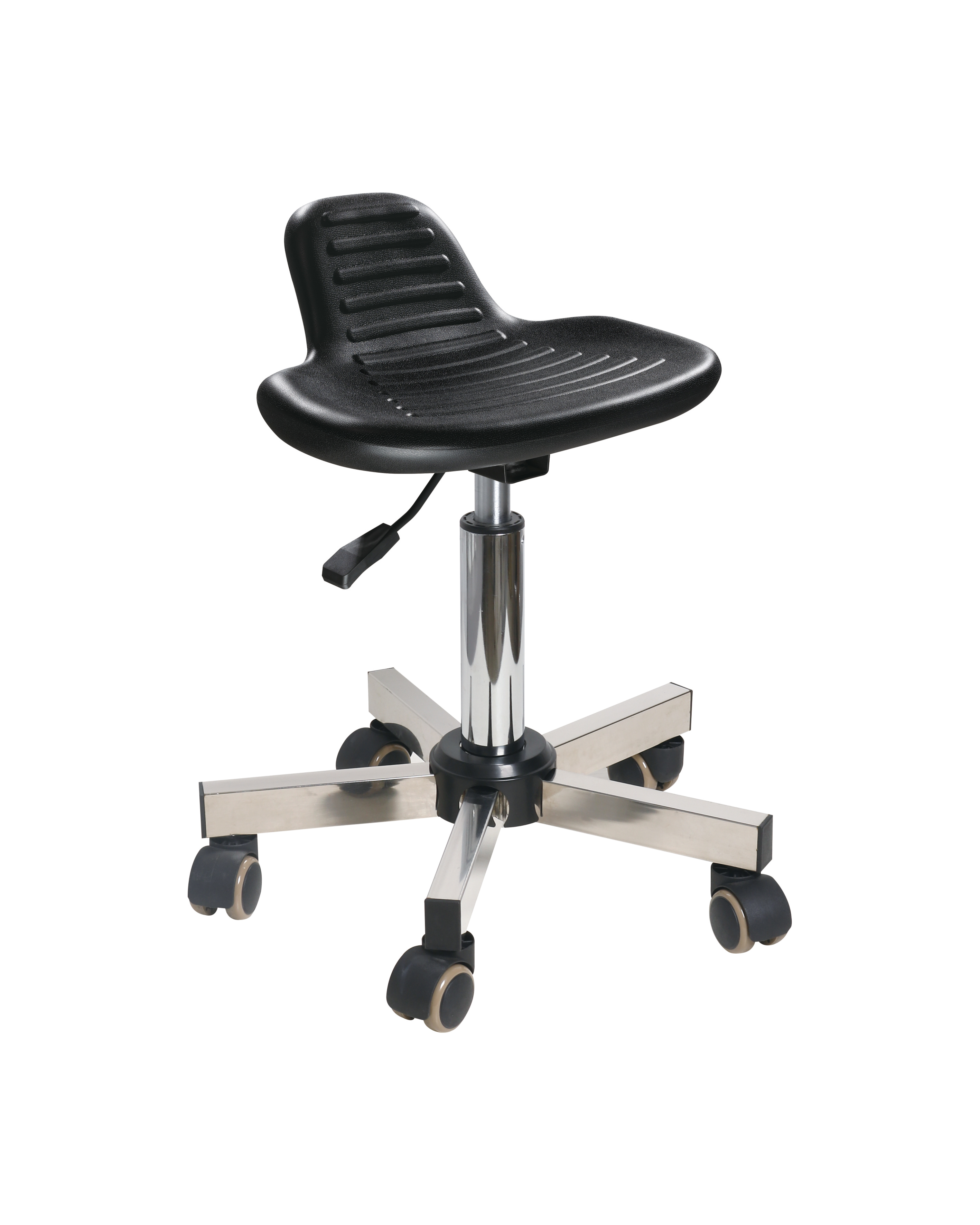 Black Polyurethane Adjustable Stool with Chrome Foot Ring and Casters Laboratory Stool